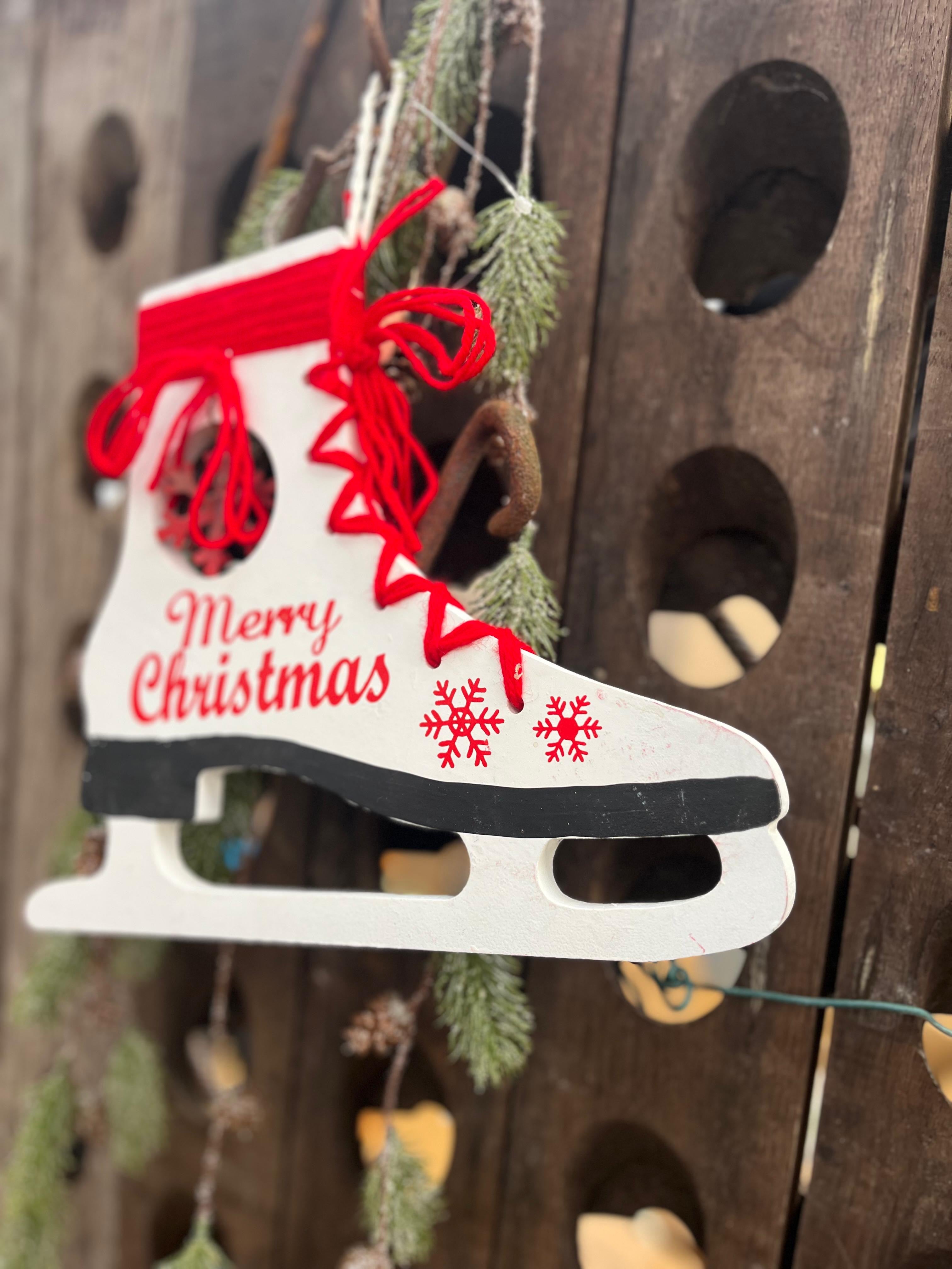 Witte schaats met tekst merry christmas - Brocante bij Ingie