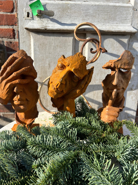 Gietijzeren (tuin) beeld gezicht “Zien” - Brocante bij Ingie