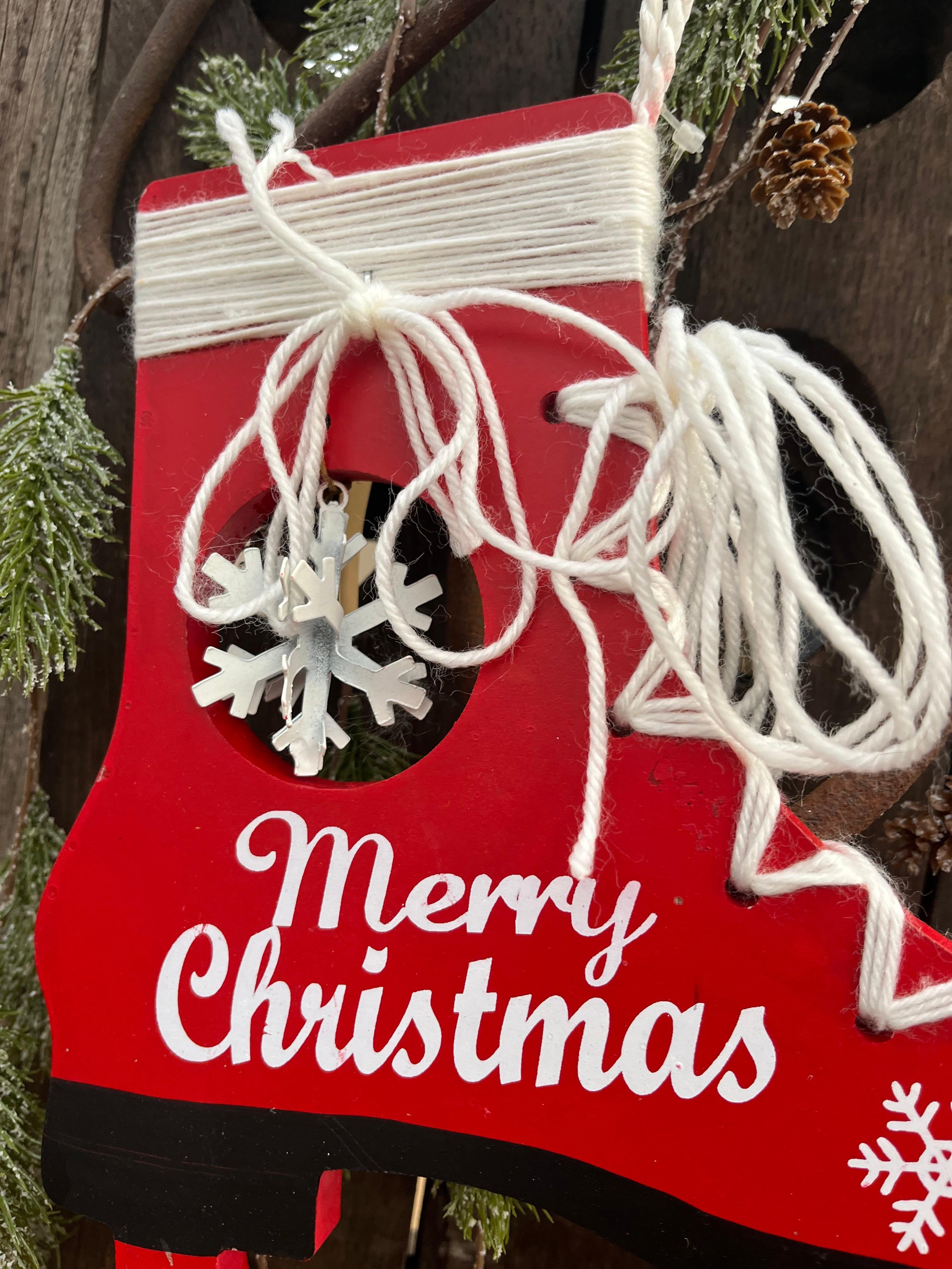 Rode schaats met tekst merry christmas - Brocante bij Ingie