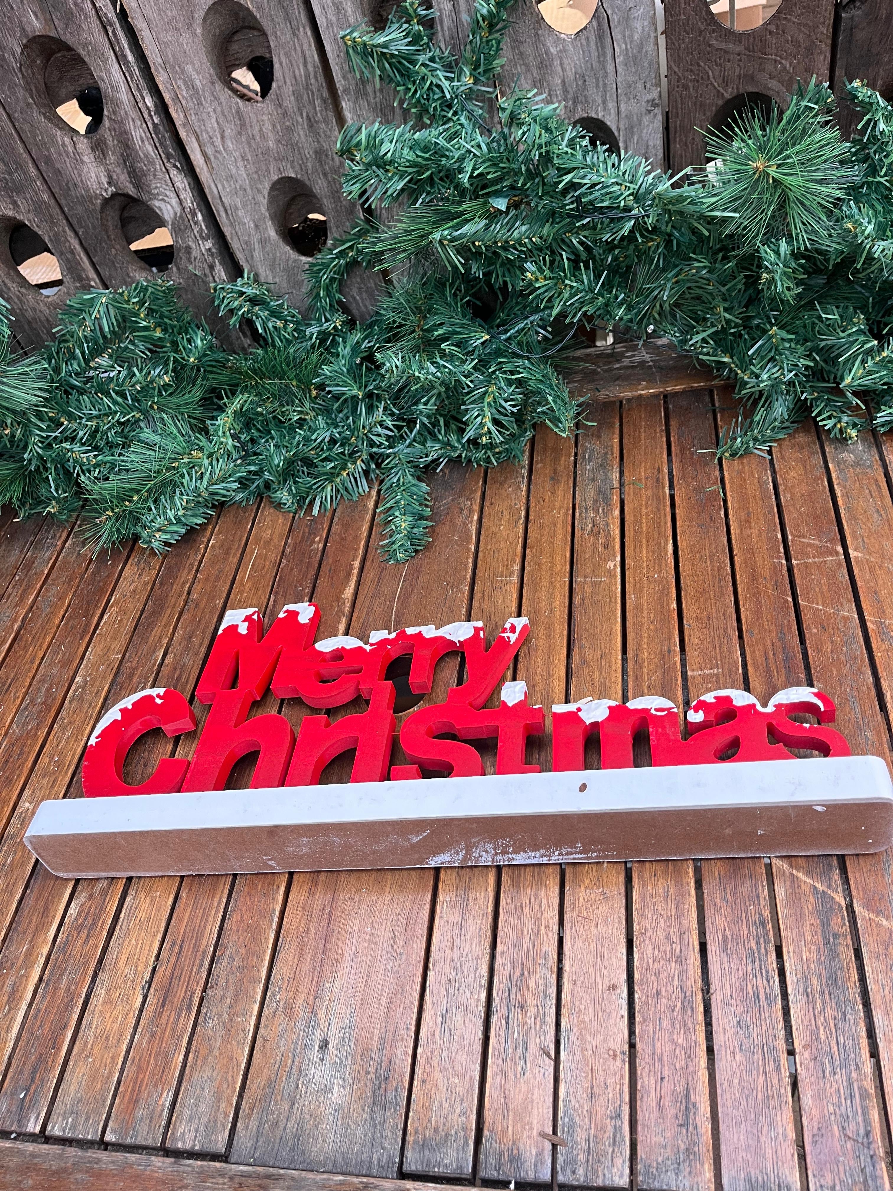 Kleine houten tekst MERRY CHRISTMAS ROOD - Brocante bij Ingie