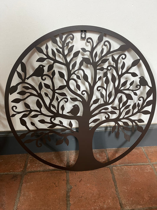 Muurcirkel wandcirkel metaal boom dikke blaadjes 51.5 cm doorsnede - Brocante bij Ingie