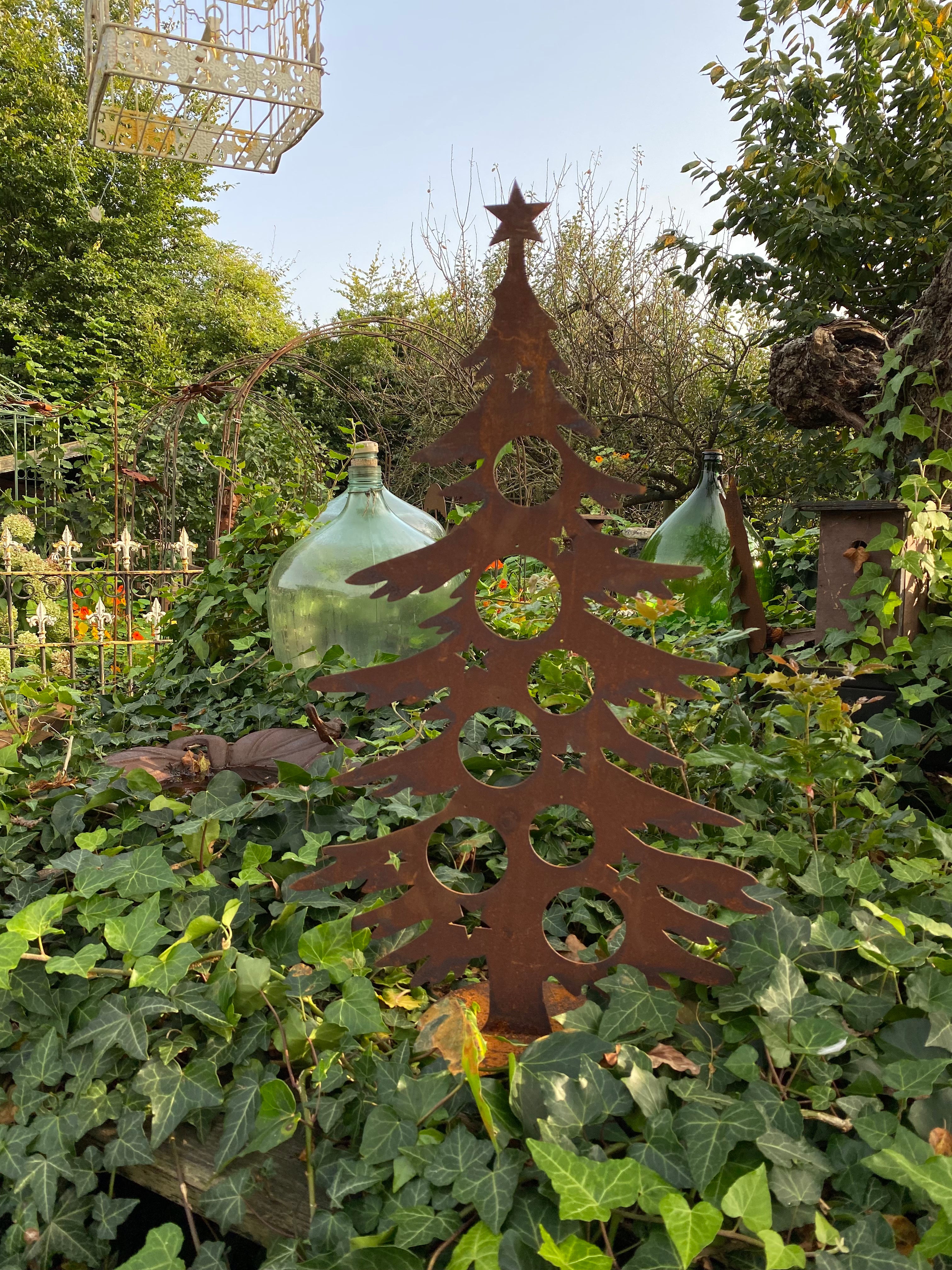 kerstboom op plaat van eco roest H 70cm - Brocante bij Ingie