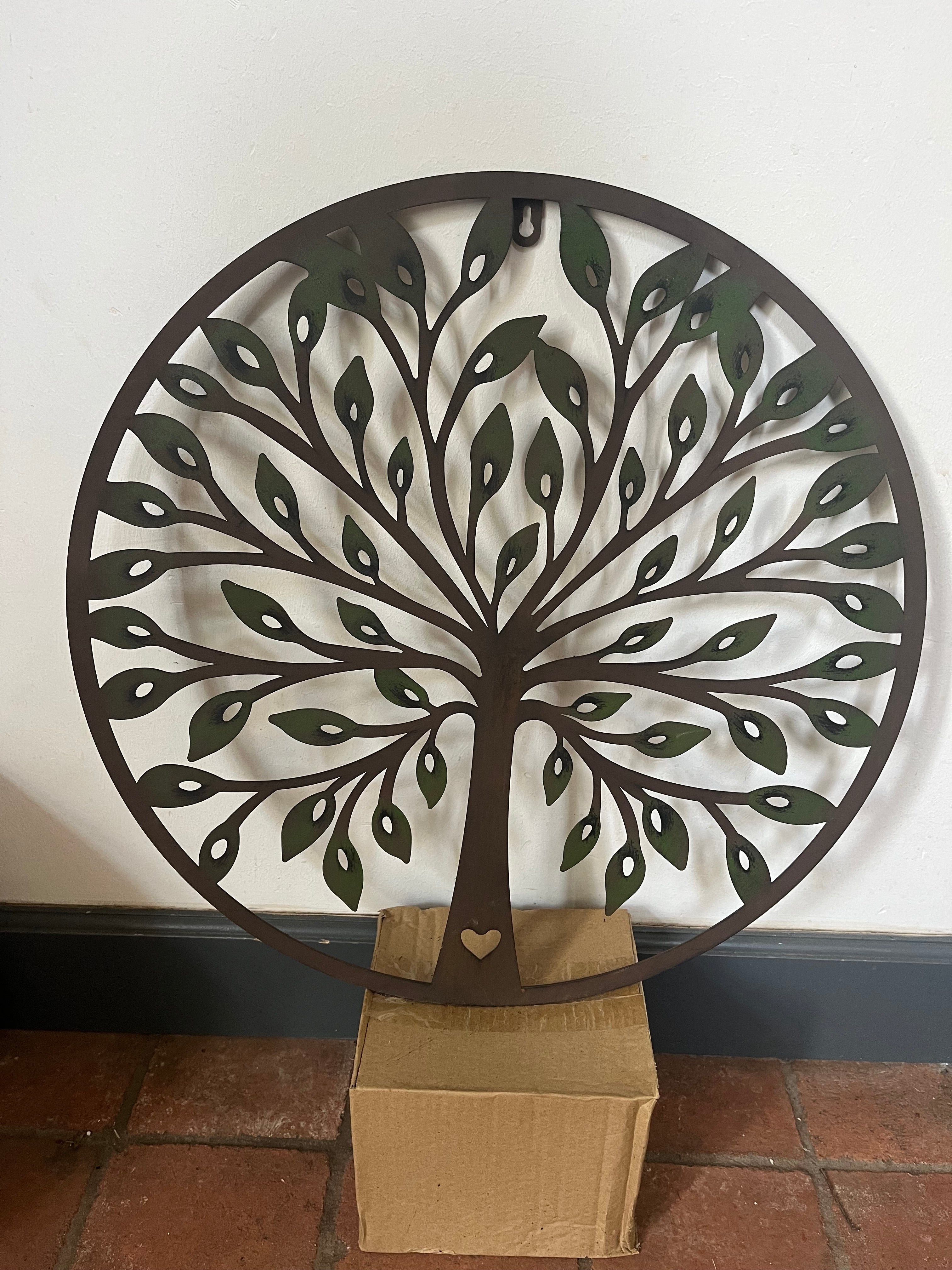 Nr22Muurcirkel 80 cm doorsnede wandcirkel metaal levensboom met vogeltjes - Brocante bij Ingie