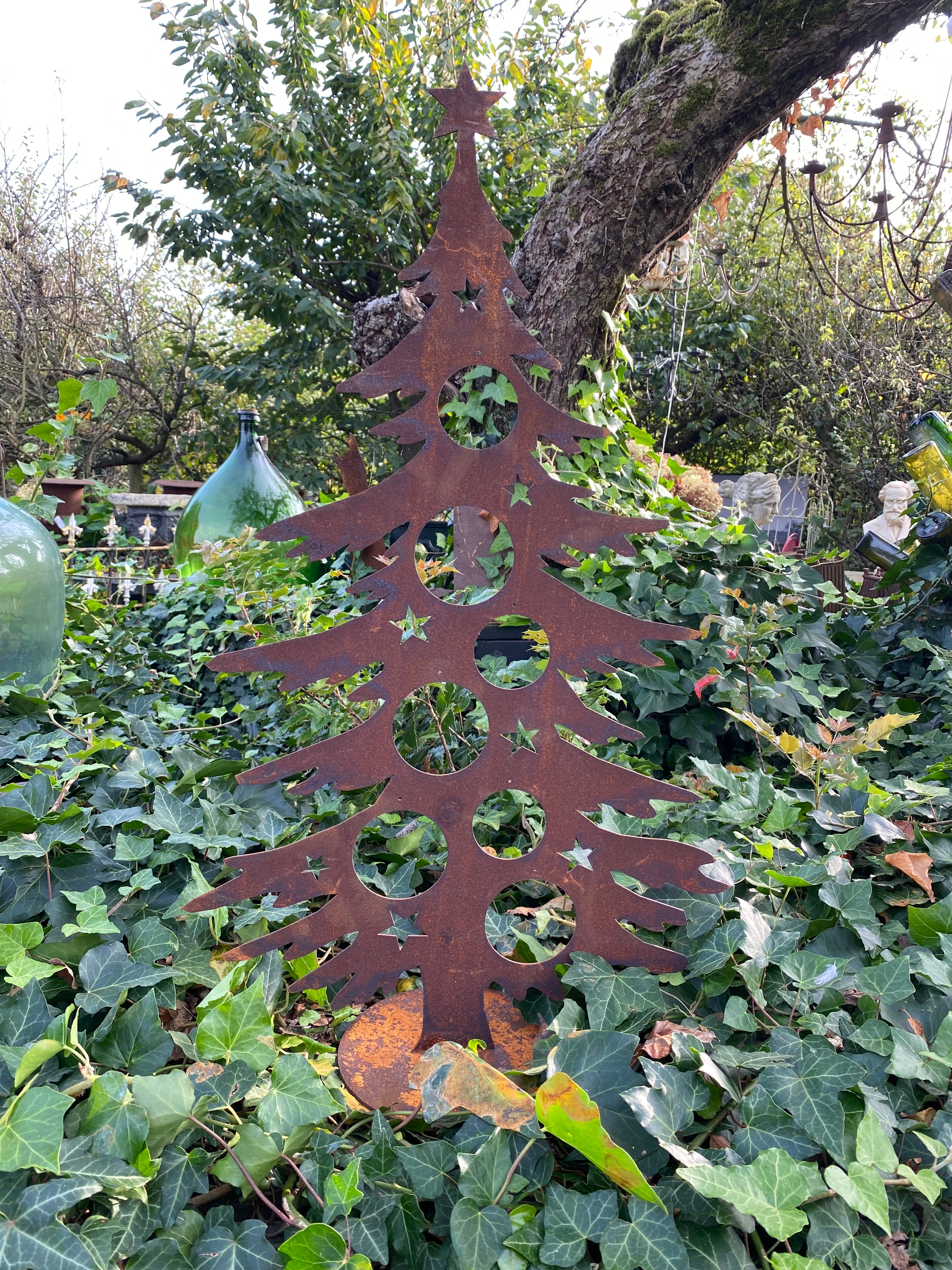 kerstboom op plaat van eco roest H 70cm - Brocante bij Ingie