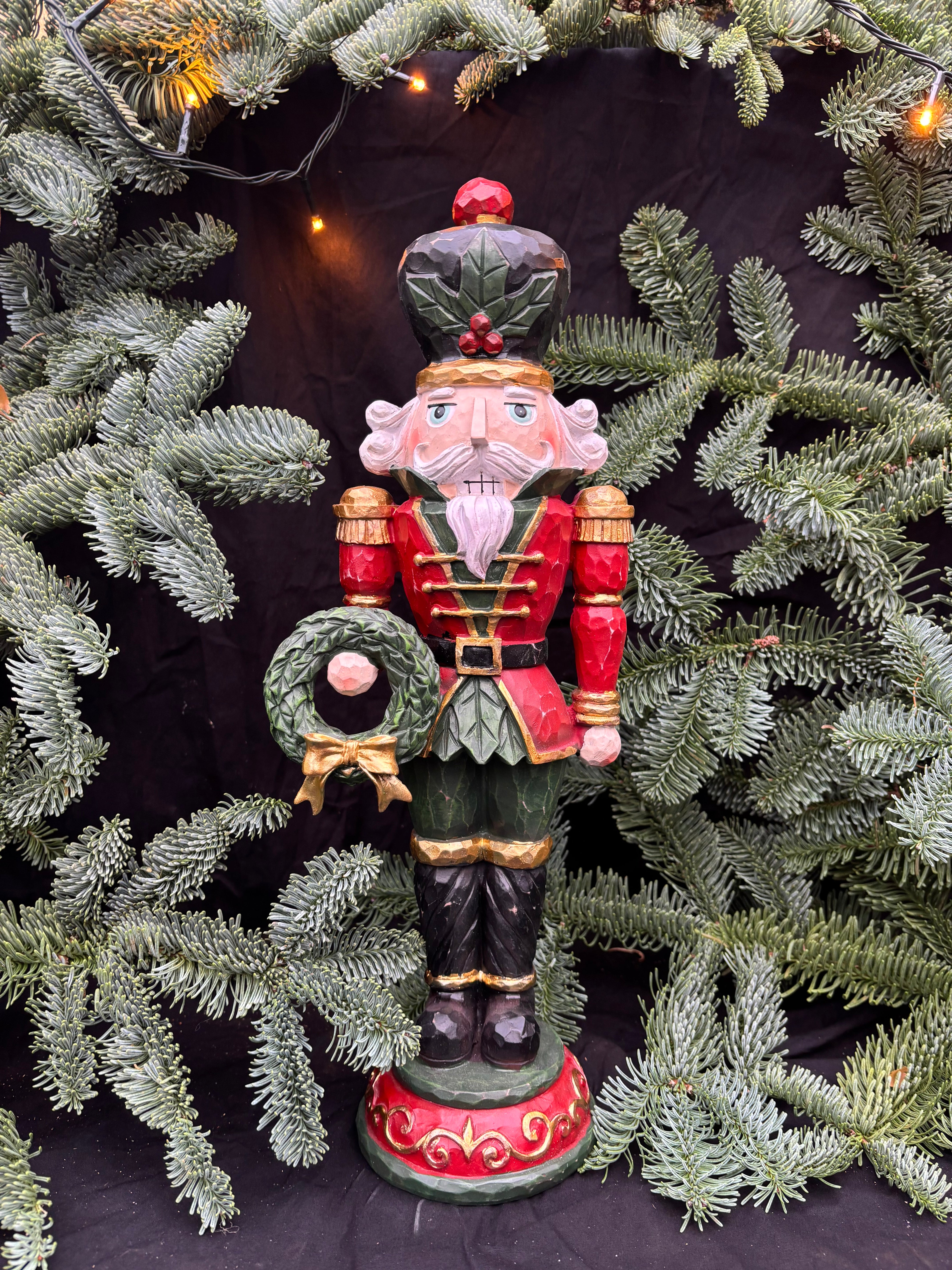 Grote notenkraker van hout met  kerst met krans - Brocante bij Ingie