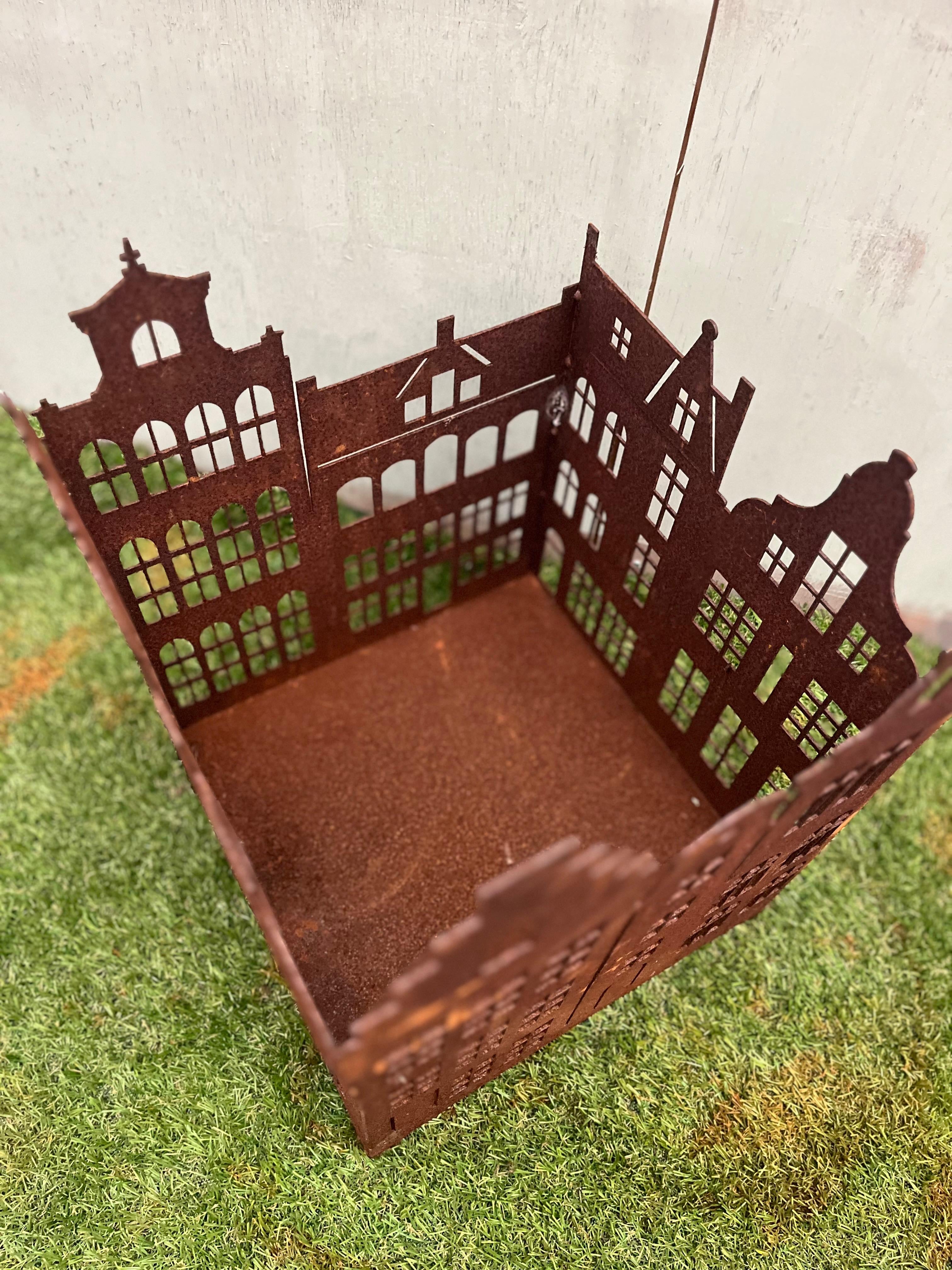 Amsterdamse huizen kaarsenhouder klein van eco roest - Brocante bij Ingie