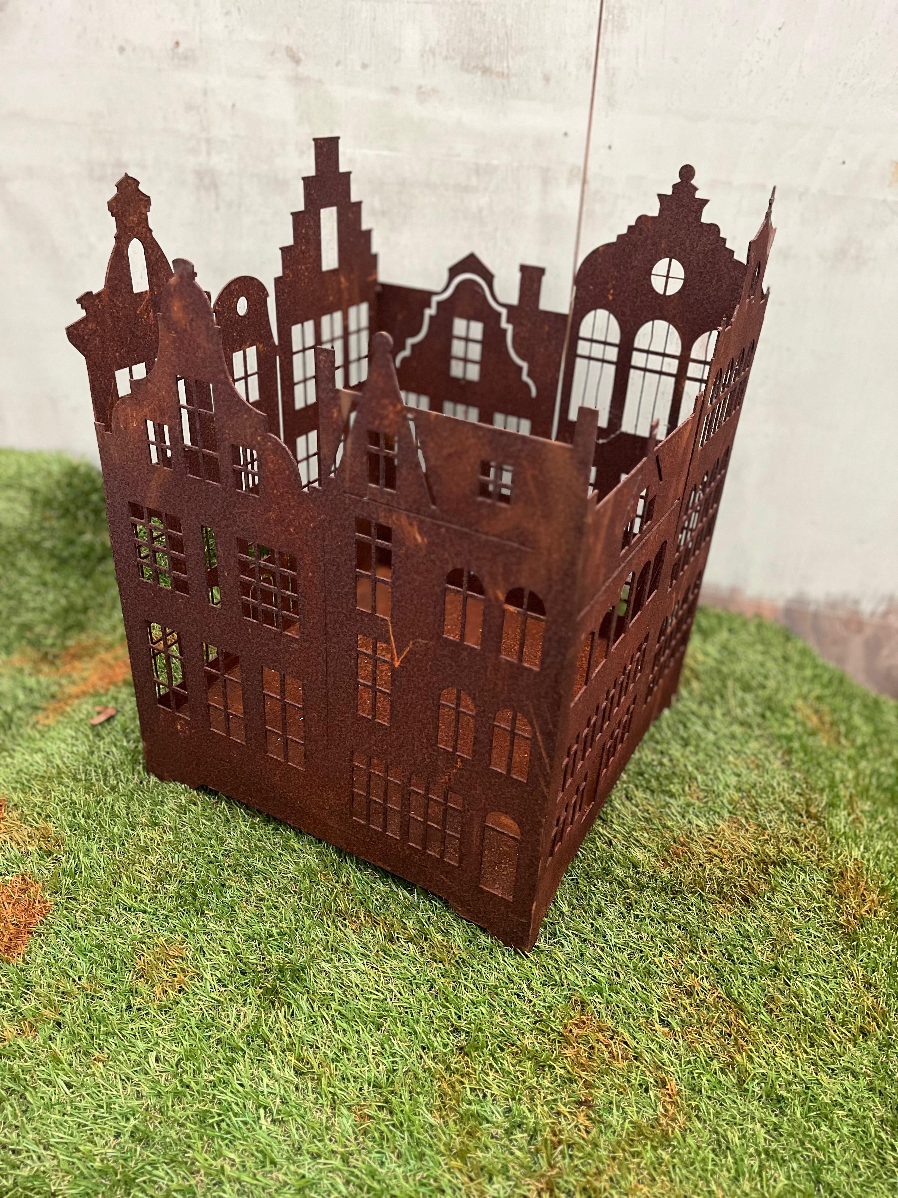 Amsterdamse huizen kaarsenhouder klein van eco roest - Brocante bij Ingie