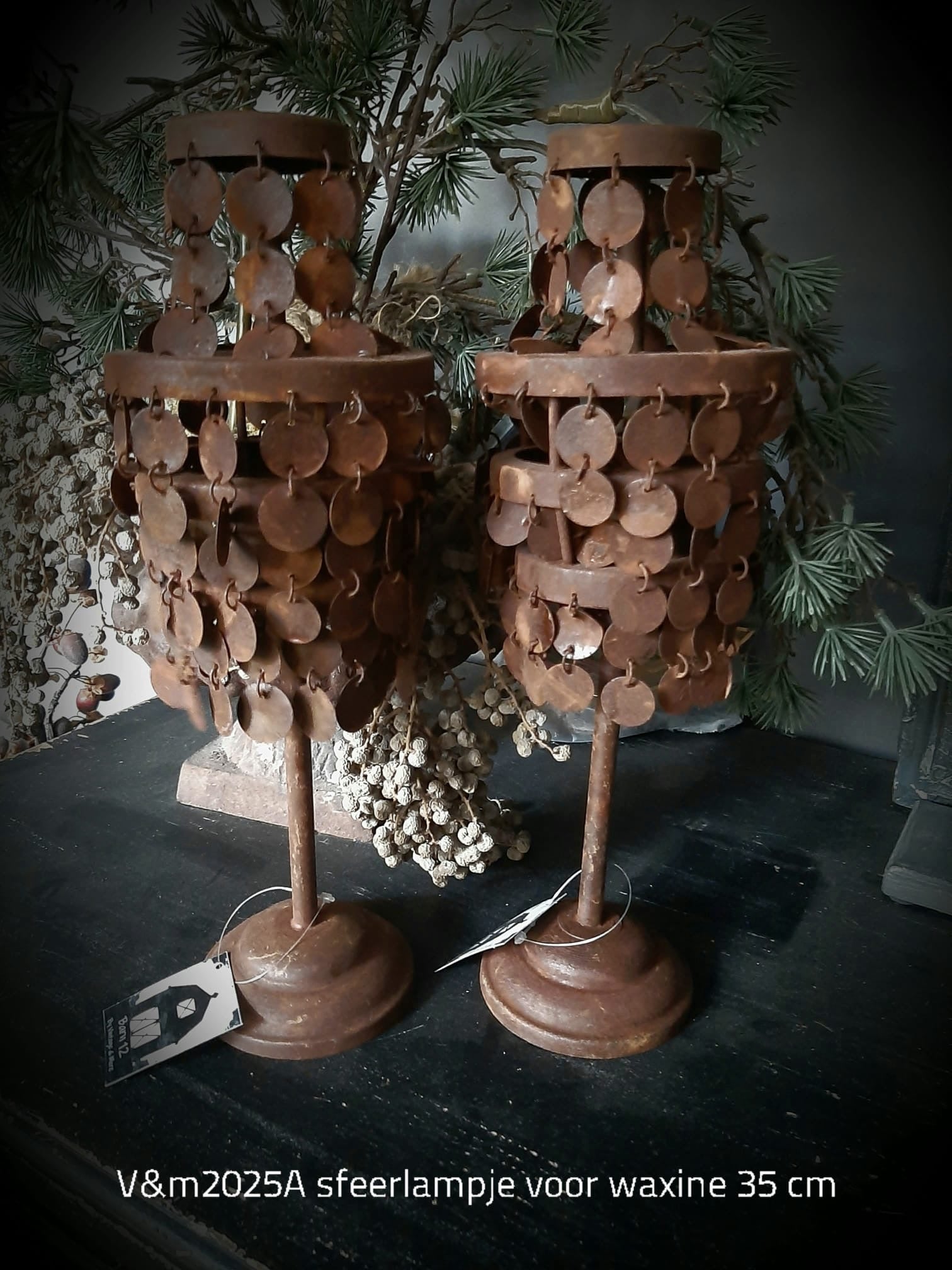 Sfeerlampje staand schijfjes lampje roest - Brocante bij Ingie