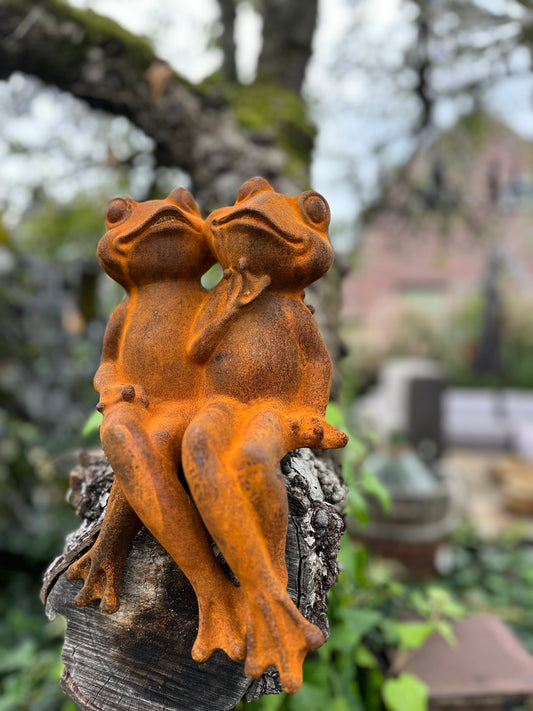 Geinig kikker duo van gietijzer groot - Brocante bij Ingie