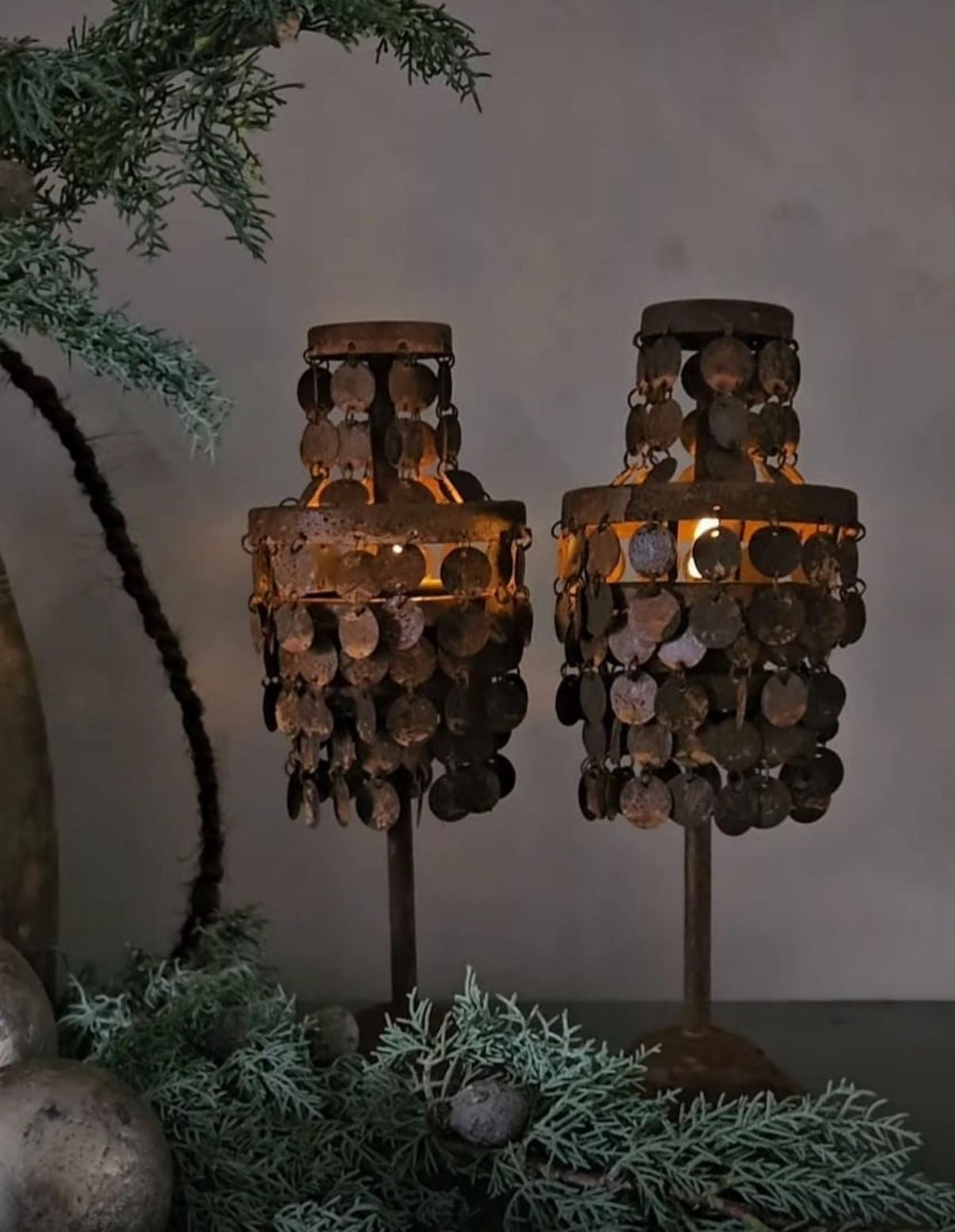 Sfeerlampje staand schijfjes lampje roest - Brocante bij Ingie