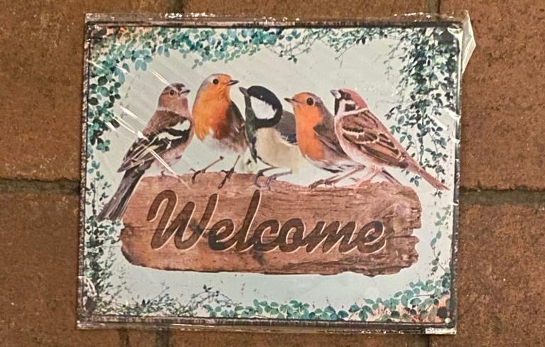 Tekstbord metaal romantisch : Welcome 5 vogels - Brocante bij Ingie