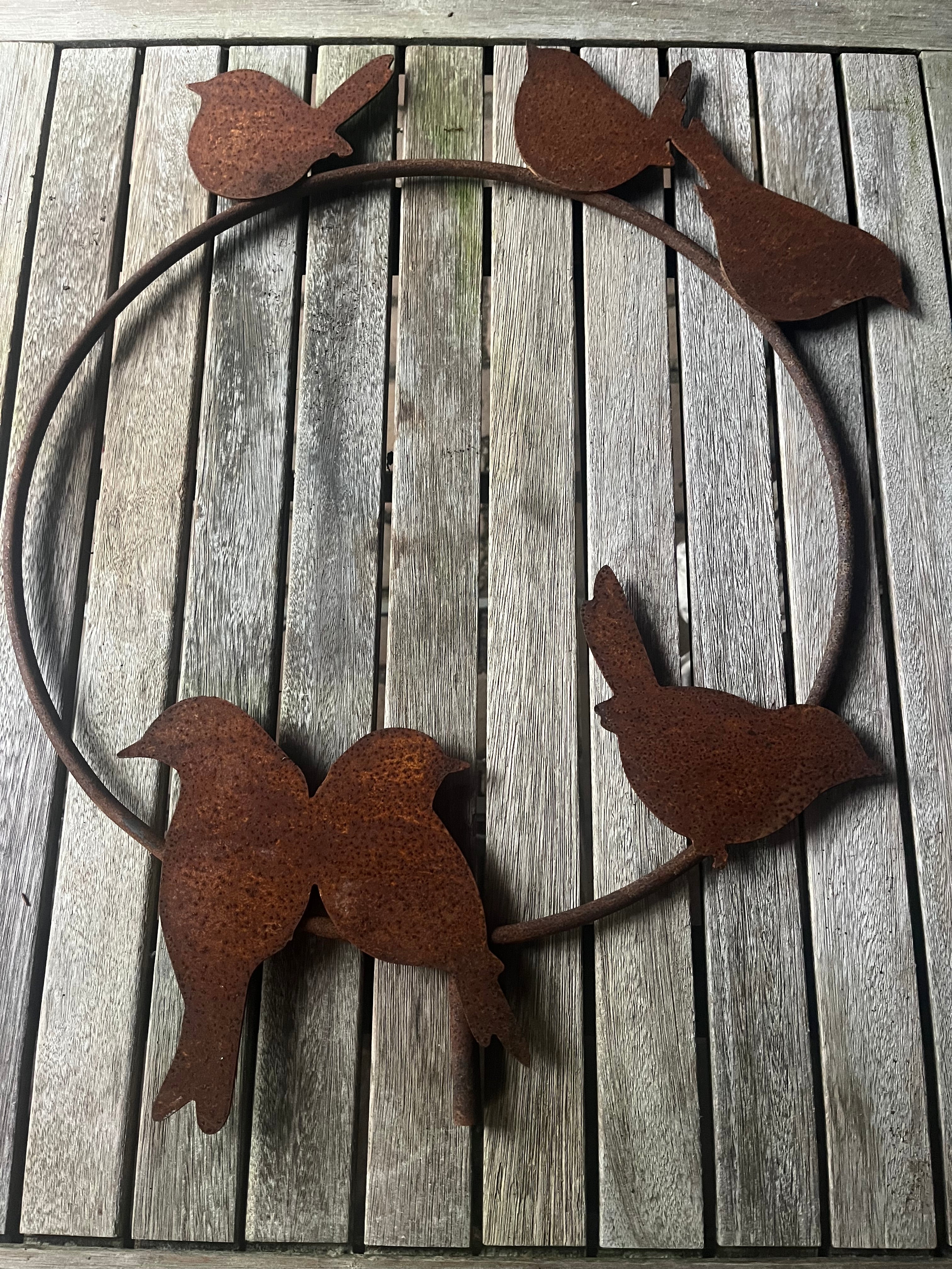 mooie ring met vogels op steker 1.25cm hoog in eco-roest - Brocante bij Ingie