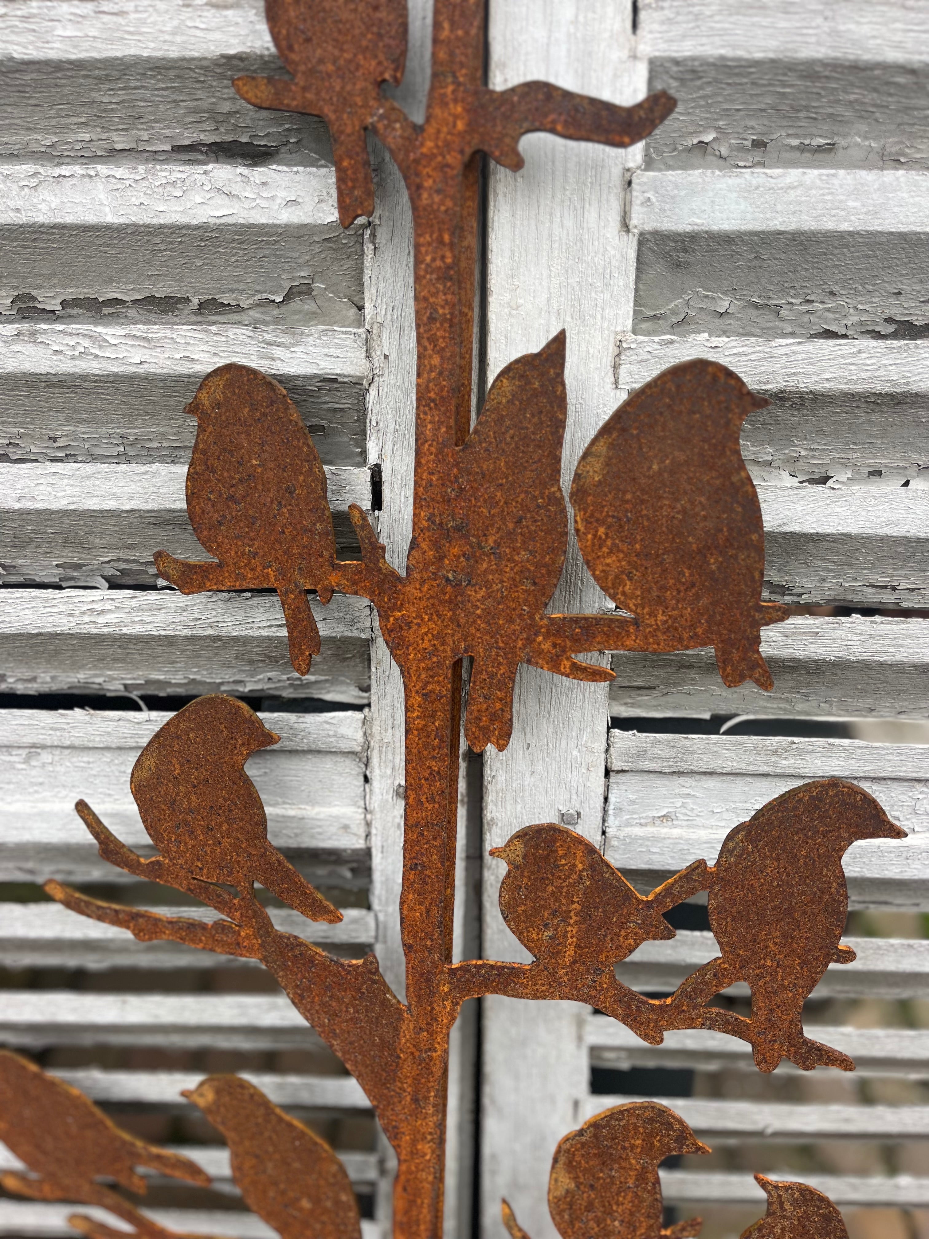 Prachtige XXL boom met vogels op plaat in eco-roest - Brocante bij Ingie