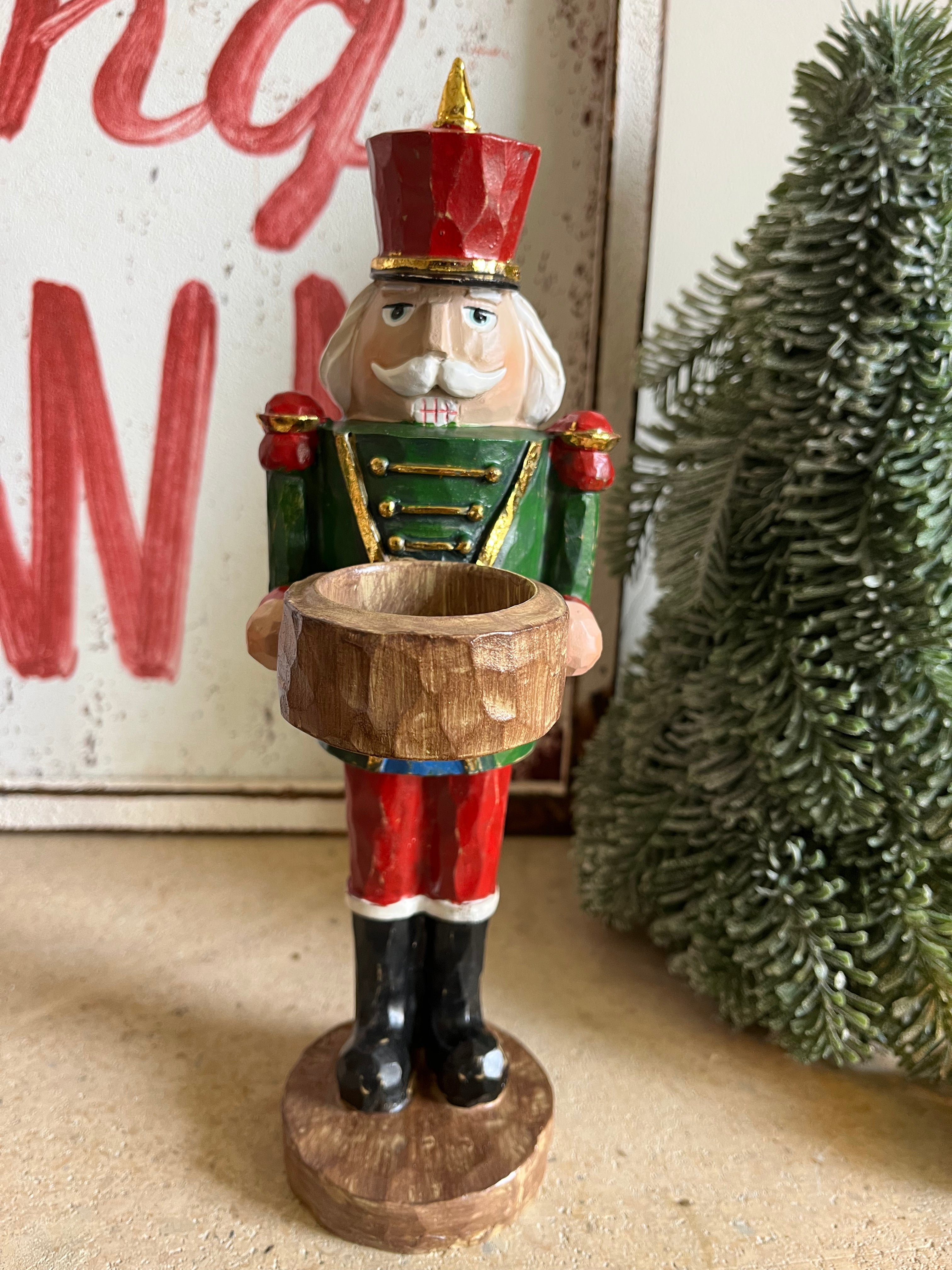 notenkraker hout met theelicht - Brocante bij Ingie