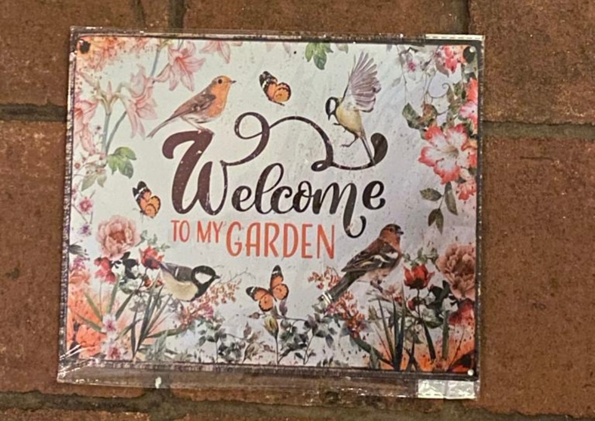 Tekstbord metaal romantisch : Welcome in my garden - Brocante bij Ingie