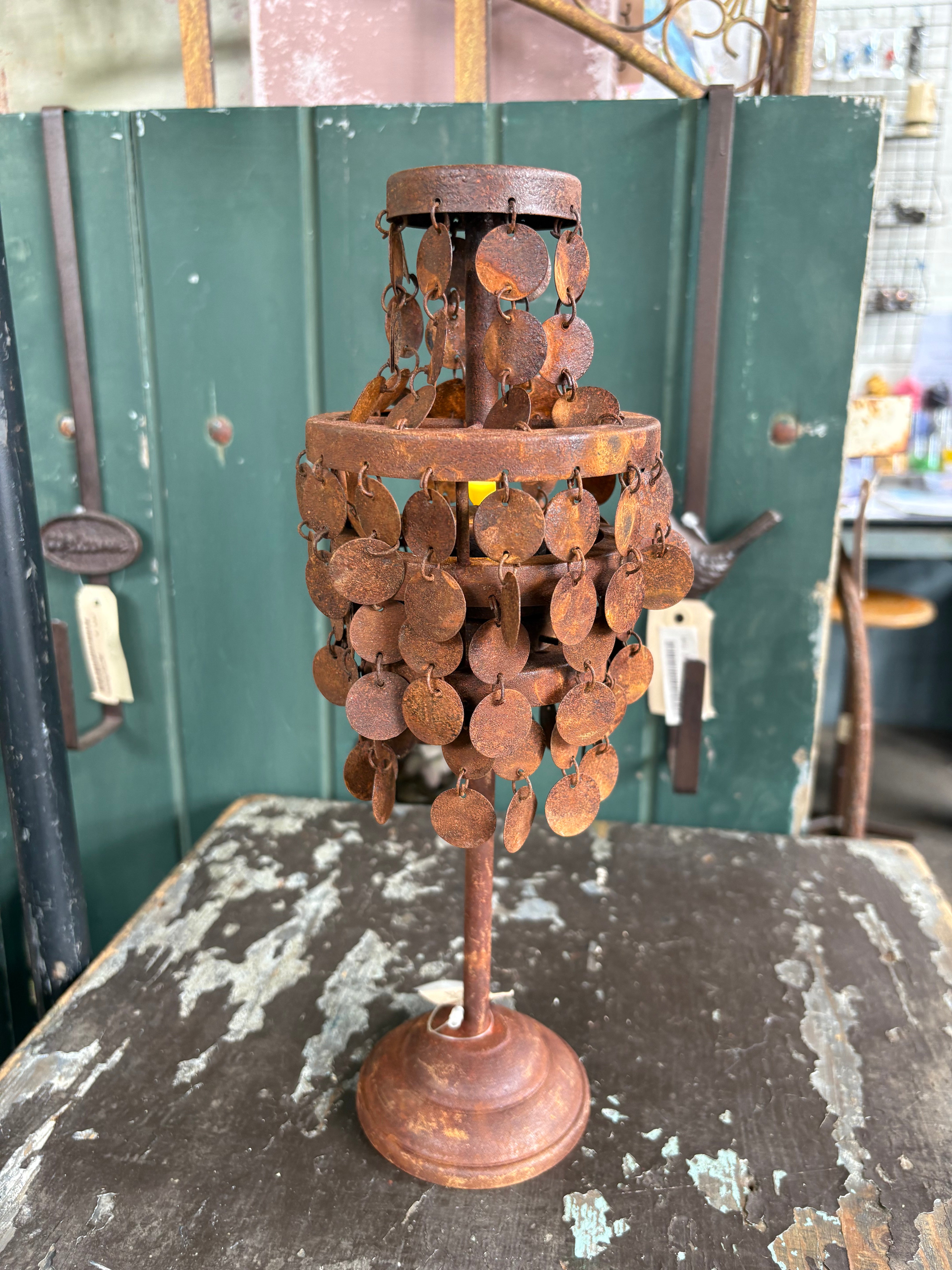 Sfeerlampje staand schijfjes lampje roest - Brocante bij Ingie