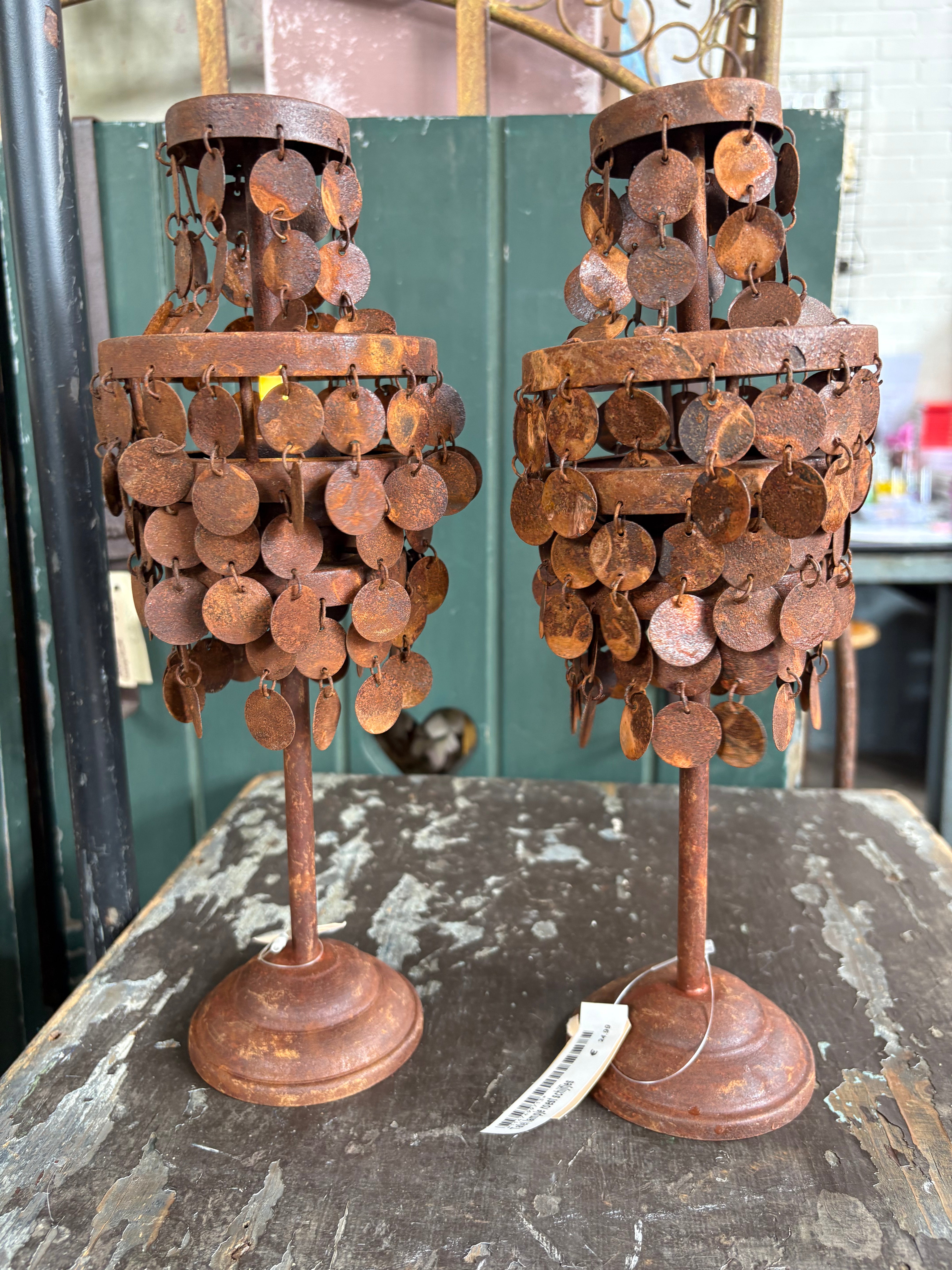 Sfeerlampje staand schijfjes lampje roest - Brocante bij Ingie