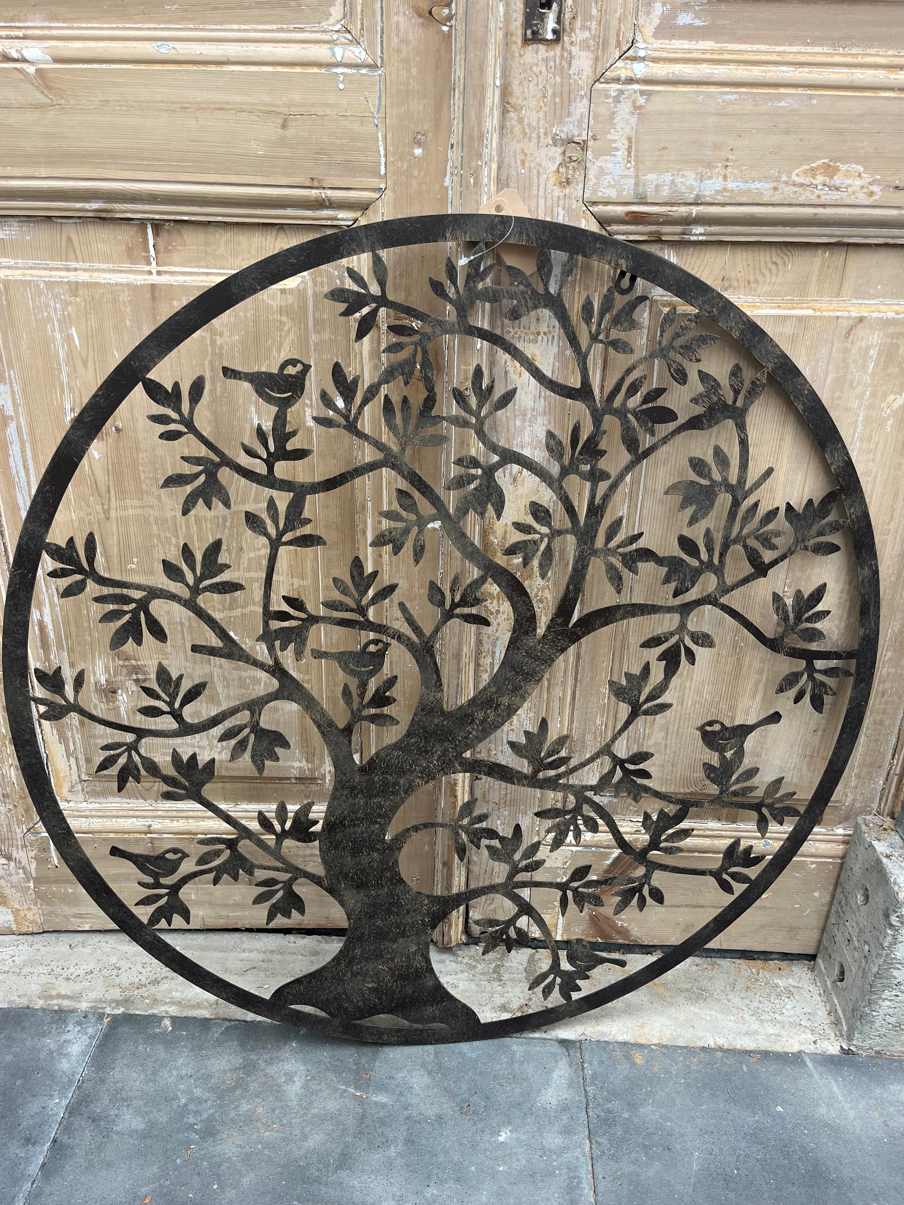 Nr20 Muurcirkel 80 cm doorsnede wandcirkel metaal levensboom met vogeltjes - Brocante bij Ingie