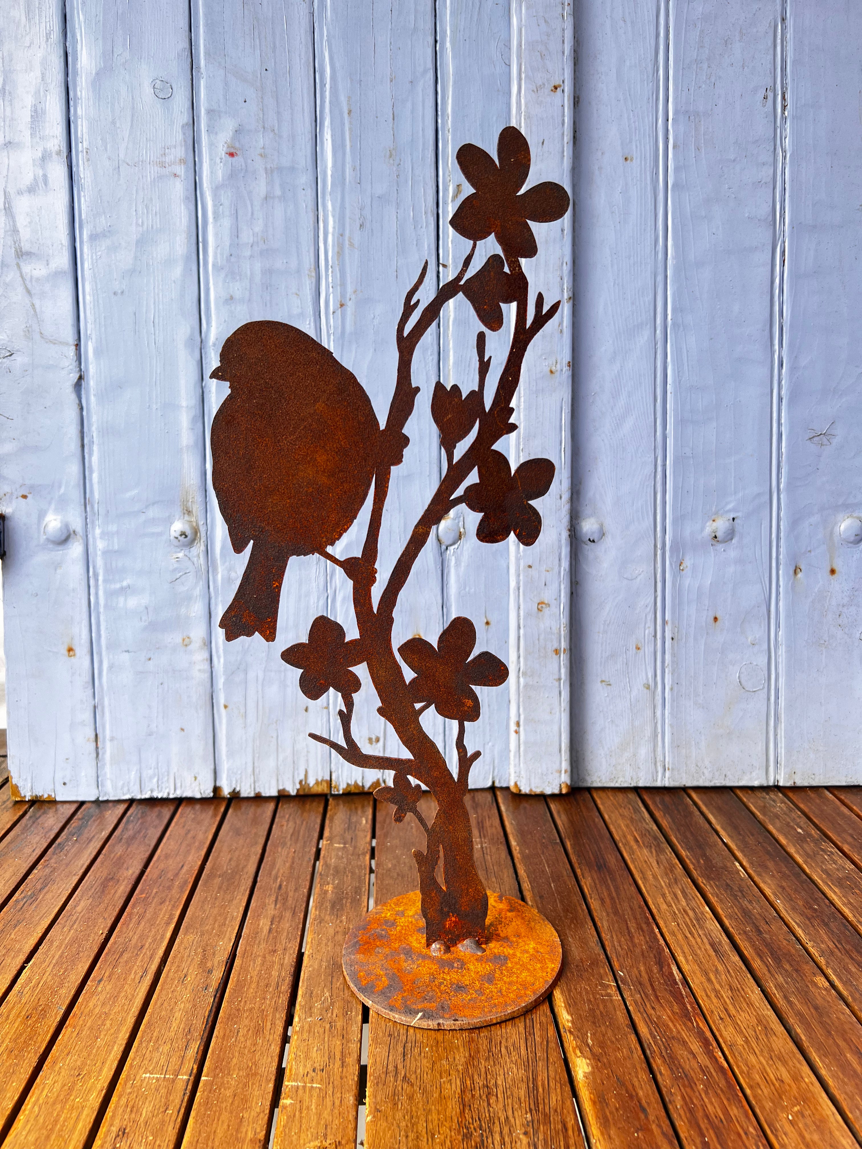 Bloesemtak met vogel op plaat groot - Brocante bij Ingie