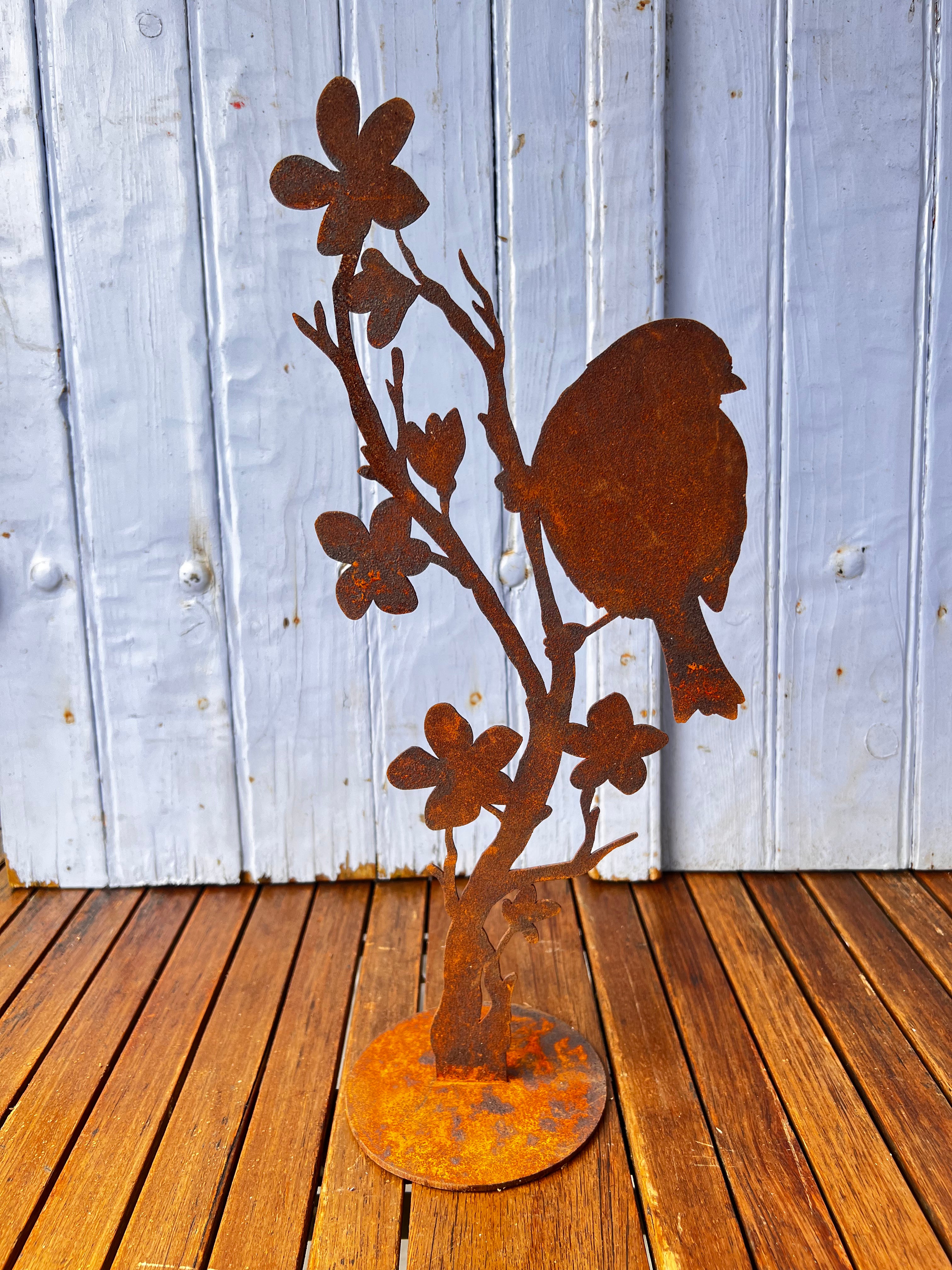 Bloesemtak met vogel op plaat groot - Brocante bij Ingie