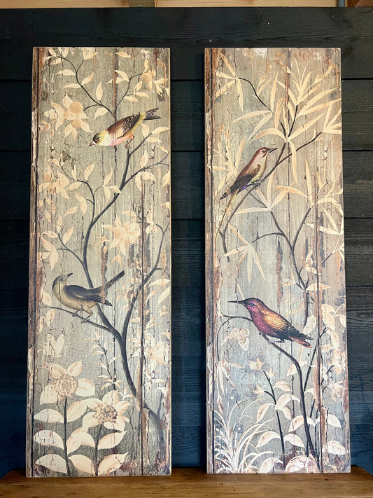 Bord met vogels beige - Brocante bij Ingie