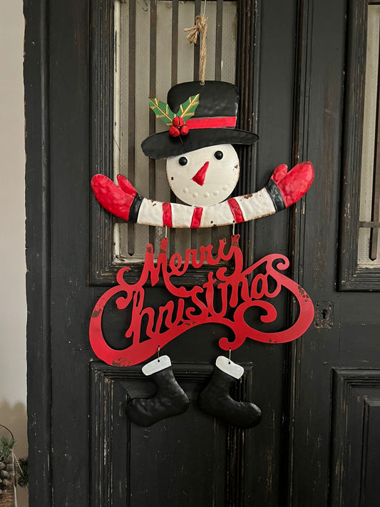 Wandhanger sneeuwpop “Merry Christmas” - Brocante bij Ingie