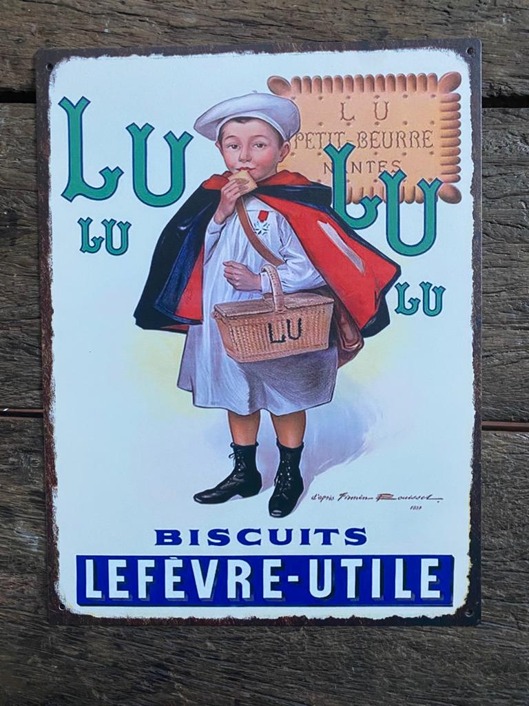 tekstbord metaal Franse sfeer; LU BISCUITS - Brocante bij Ingie