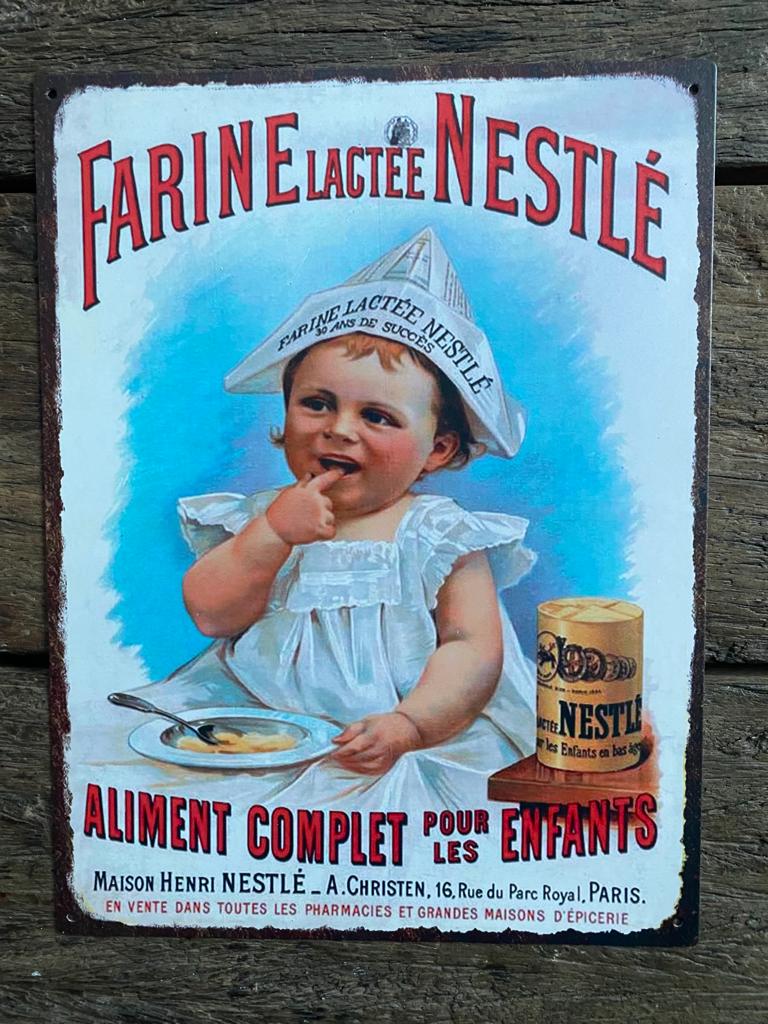 tekstbord metaal Franse sfeer; FARINE NESTLÉ - Brocante bij Ingie