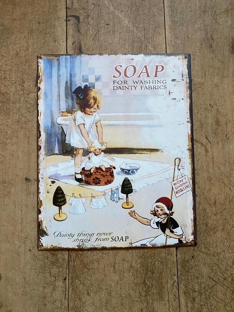 Tekstbord metaal humor; SOAP - Brocante bij Ingie