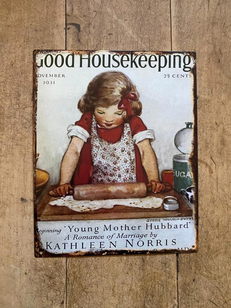 Tekstbord metaal humor; GOOD HOUSEKEEPING - Brocante bij Ingie