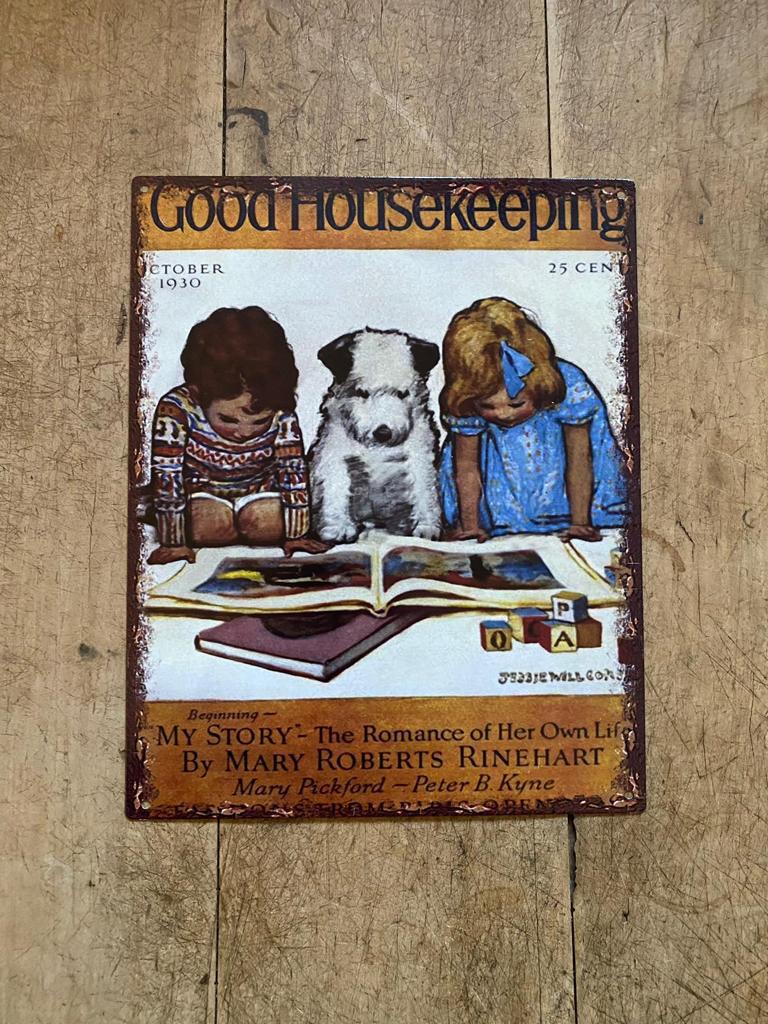 Tekstbord metaal humor; GOOD HOUSEKEEPING - Brocante bij Ingie