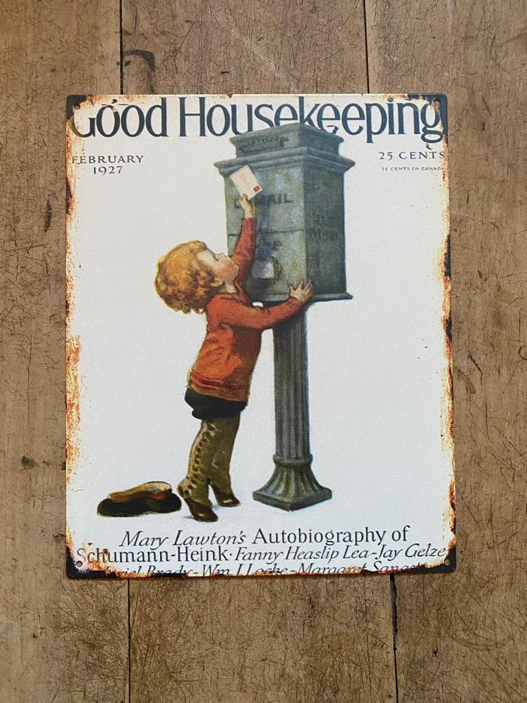 Tekstbord metaal humor; GOOD HOUSEKEEPING - Brocante bij Ingie