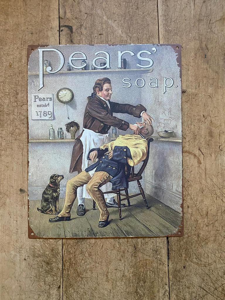 Tekstbord metaal humor; PAERS SOAP - Brocante bij Ingie