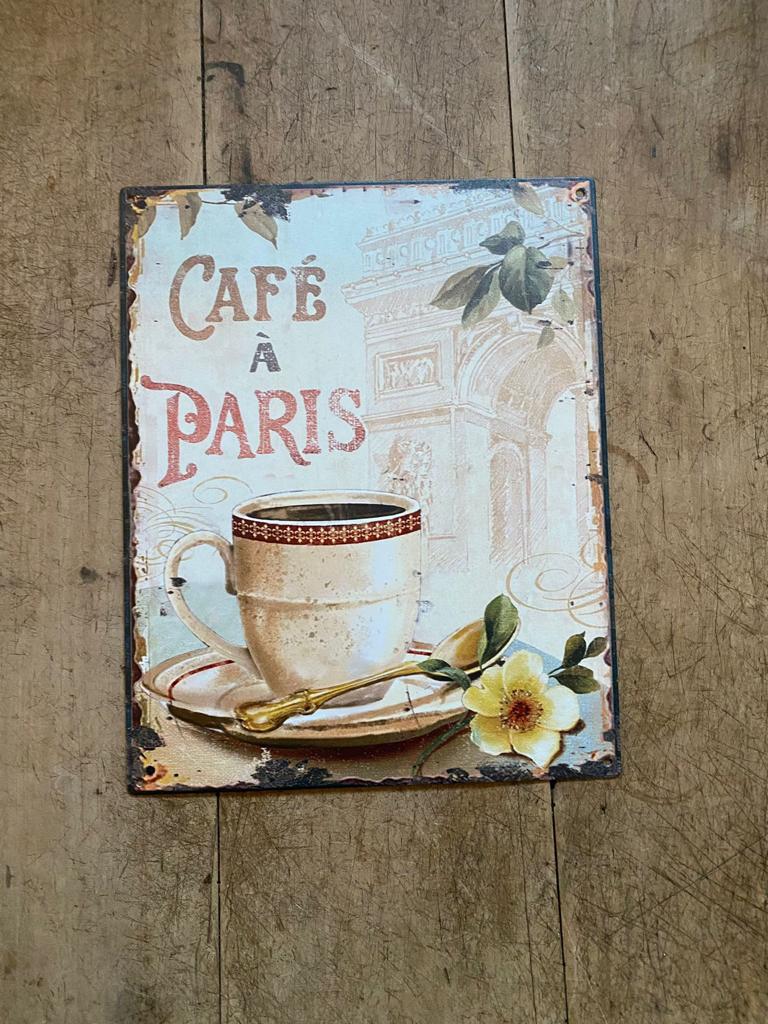 Tekstbord metaal humor; CAFÉ À PARIS - Brocante bij Ingie