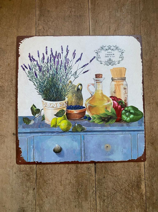 Tekstbord metaal; PARIS JARDIN - Brocante bij Ingie
