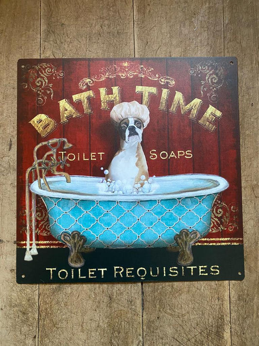 Tekstbord metaal; BATH TIME - Brocante bij Ingie