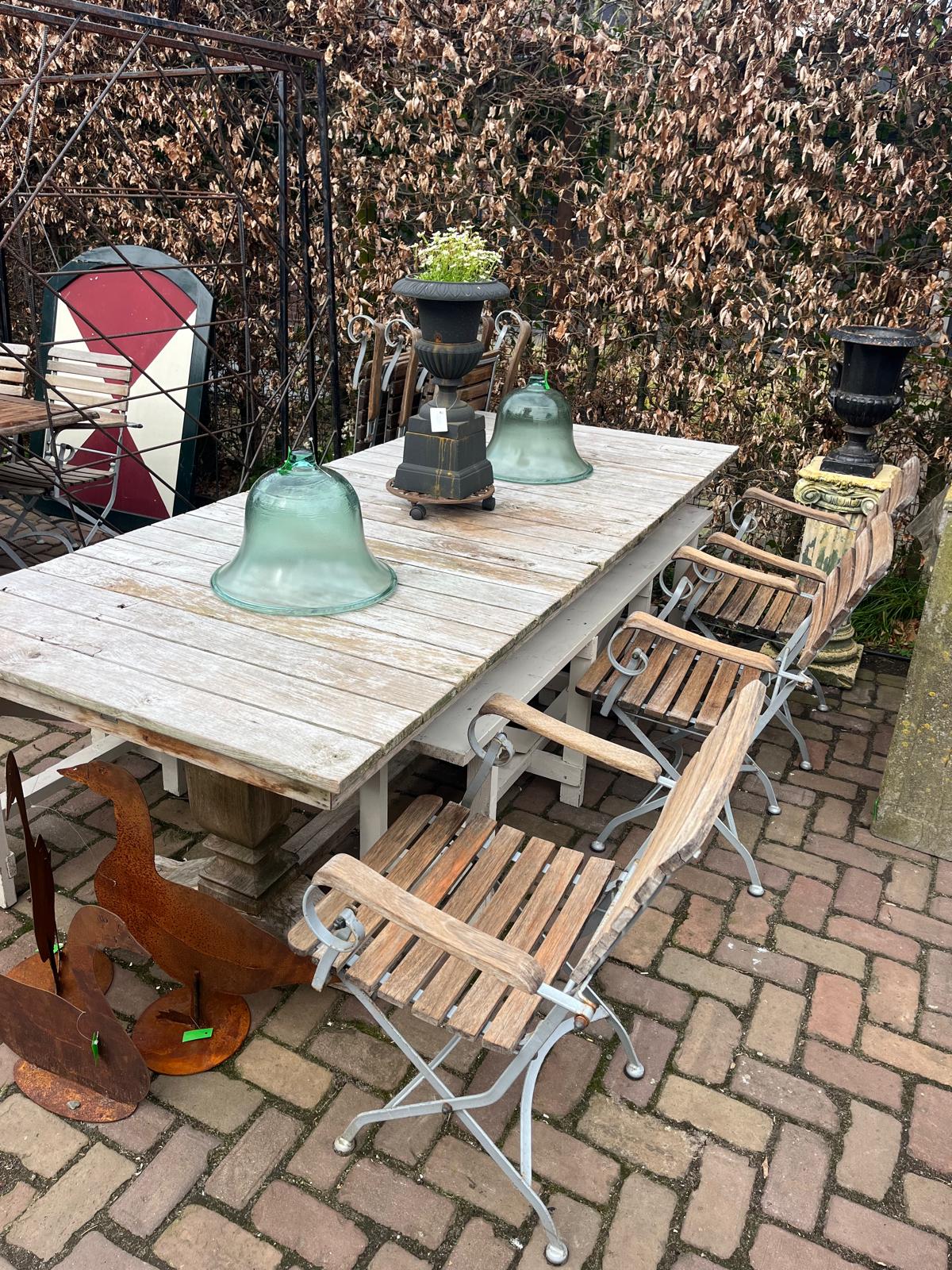 tuintafel, smeedijzer onderstel, teakhouten blad, uniek!