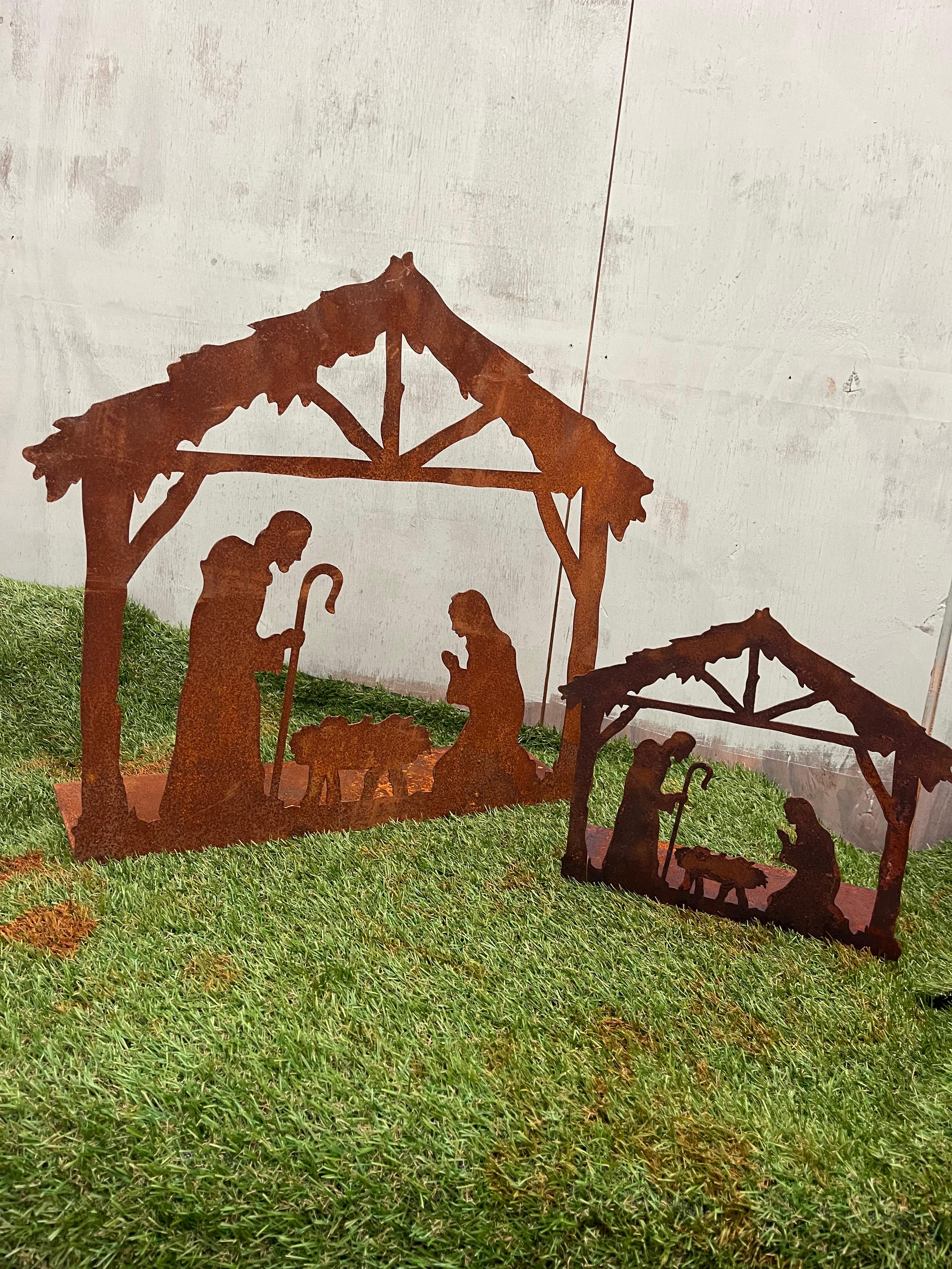 Kerststal / kerst stal groot op plaat van eco roest - Brocante bij Ingie