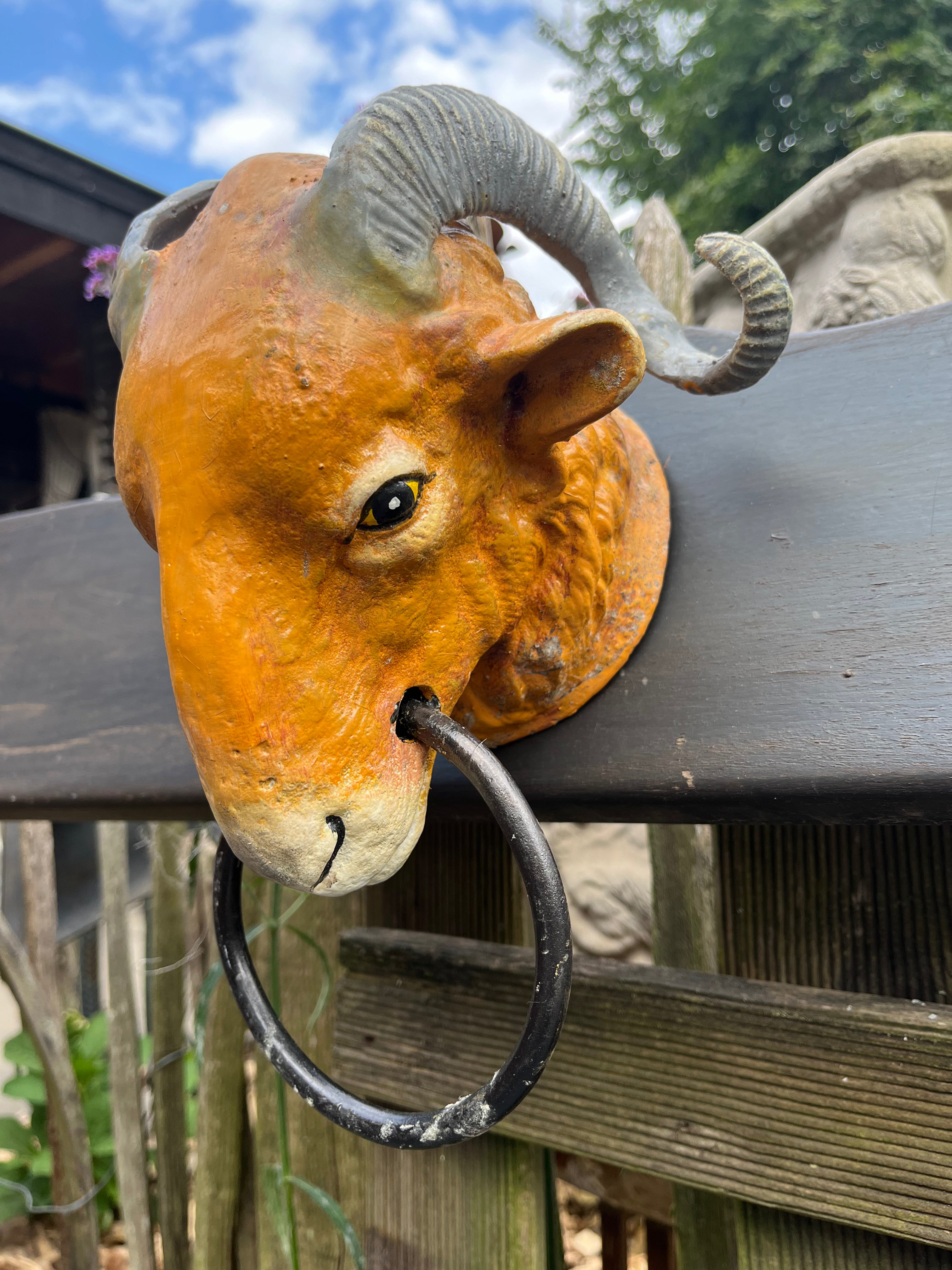 Ram kop van zwaar gietijzer met handdoek ring - Brocante bij Ingie