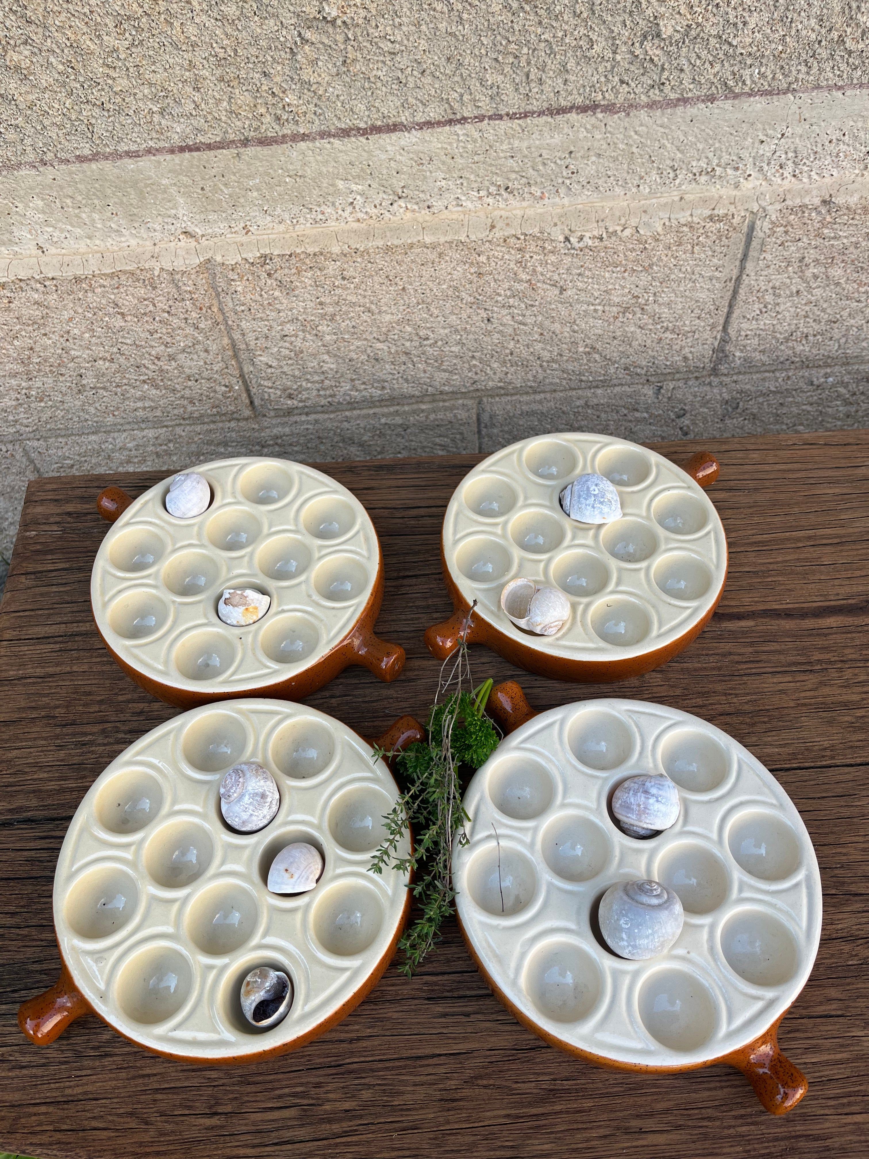 Escargots borden, set van 4 voor 12 slakken per bord - Brocante bij Ingie