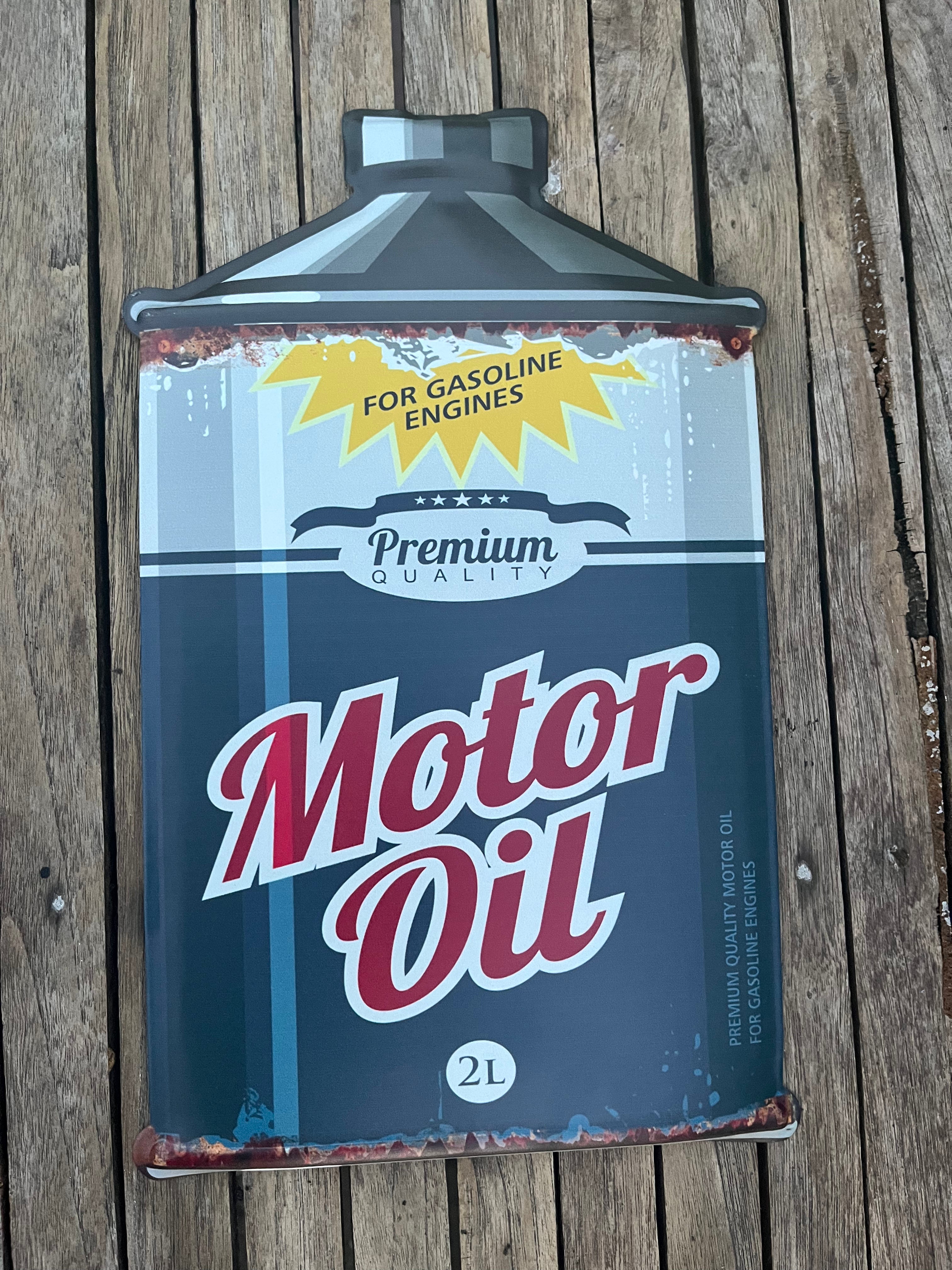 tekstbord metaal; MOTOROIL - Brocante bij Ingie