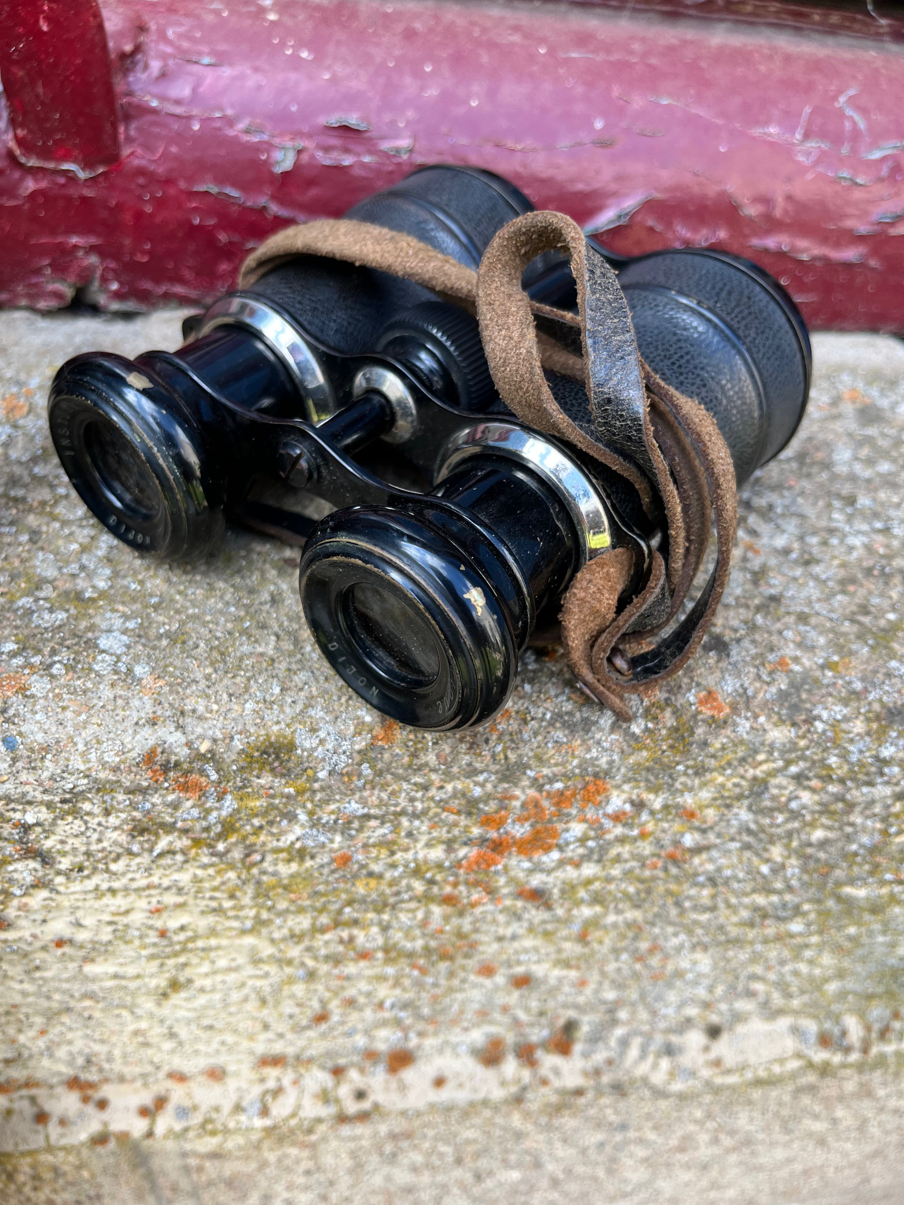 Vintage verrekijker in hoes uit Frankrijk origineel - Brocante bij Ingie