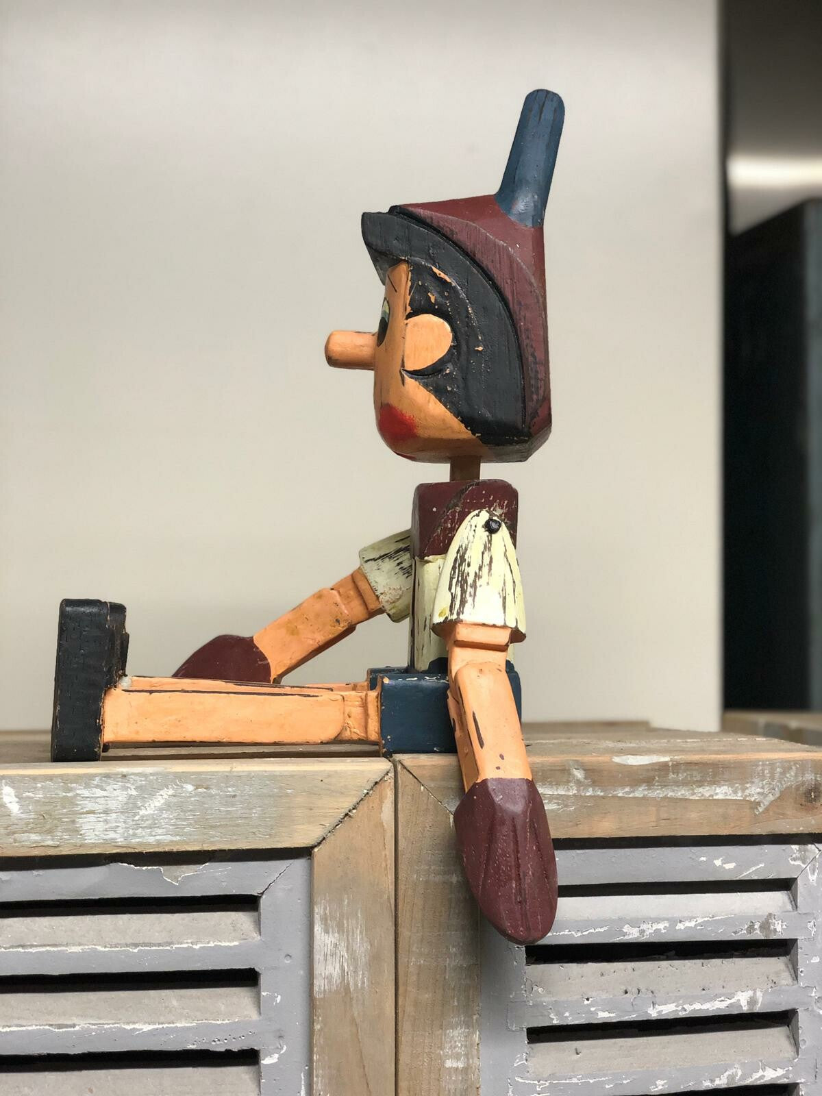 handgeschilderde houten Pinocchio - Brocante bij Ingie