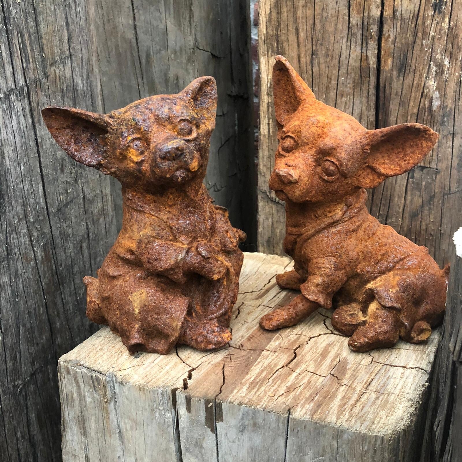 Set van 2: Gietijzeren roest Chiwawa hondjes - Brocante bij Ingie