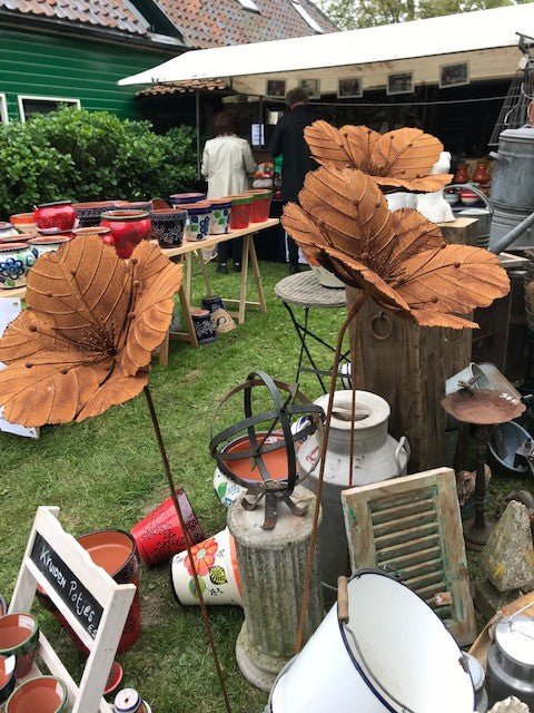 Set van 3 - Roest bloem Malve (Klaproos) op tuinsteker - Brocante bij Ingie