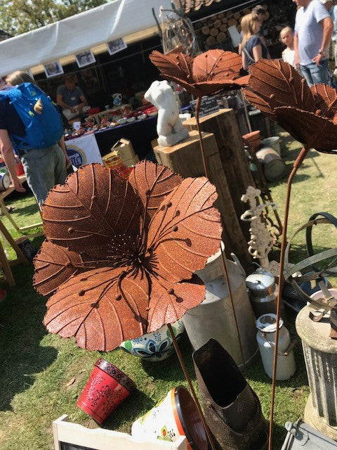 Set van 3 - Roest bloem Malve (Klaproos) op tuinsteker - Brocante bij Ingie