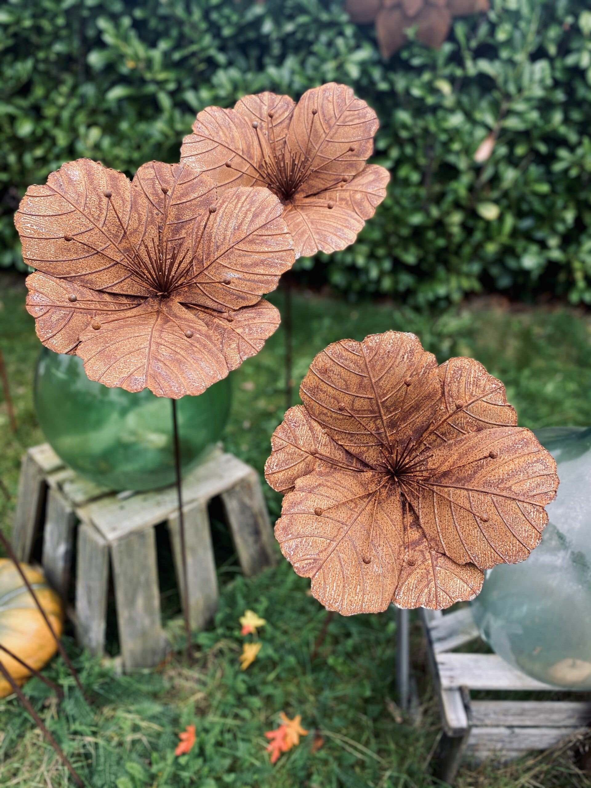 Set van 3 - Roest bloem Malve (Klaproos) op tuinsteker - Brocante bij Ingie