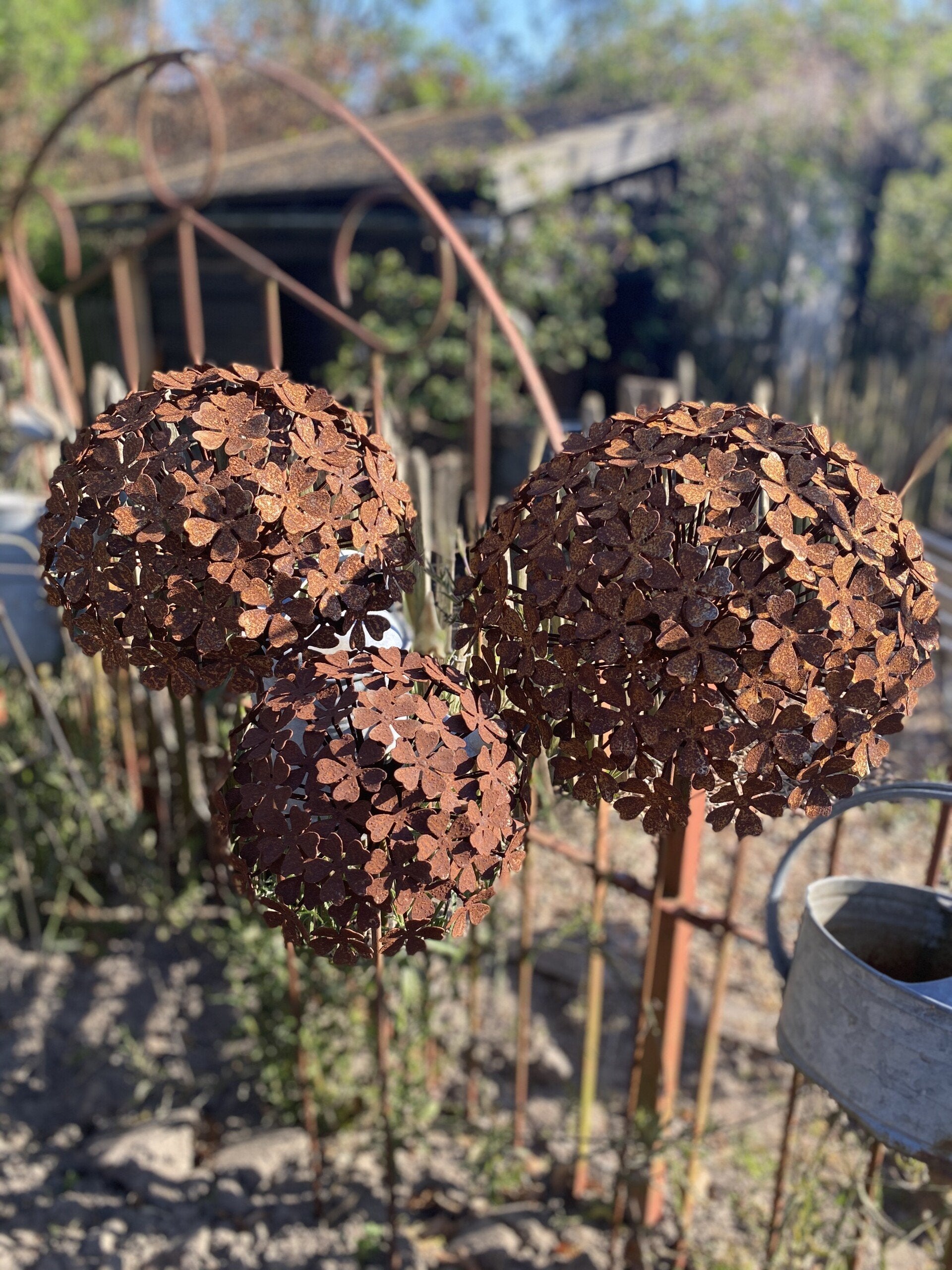 Roest bloem Hortensia op tuinsteker - klein - Brocante bij Ingie