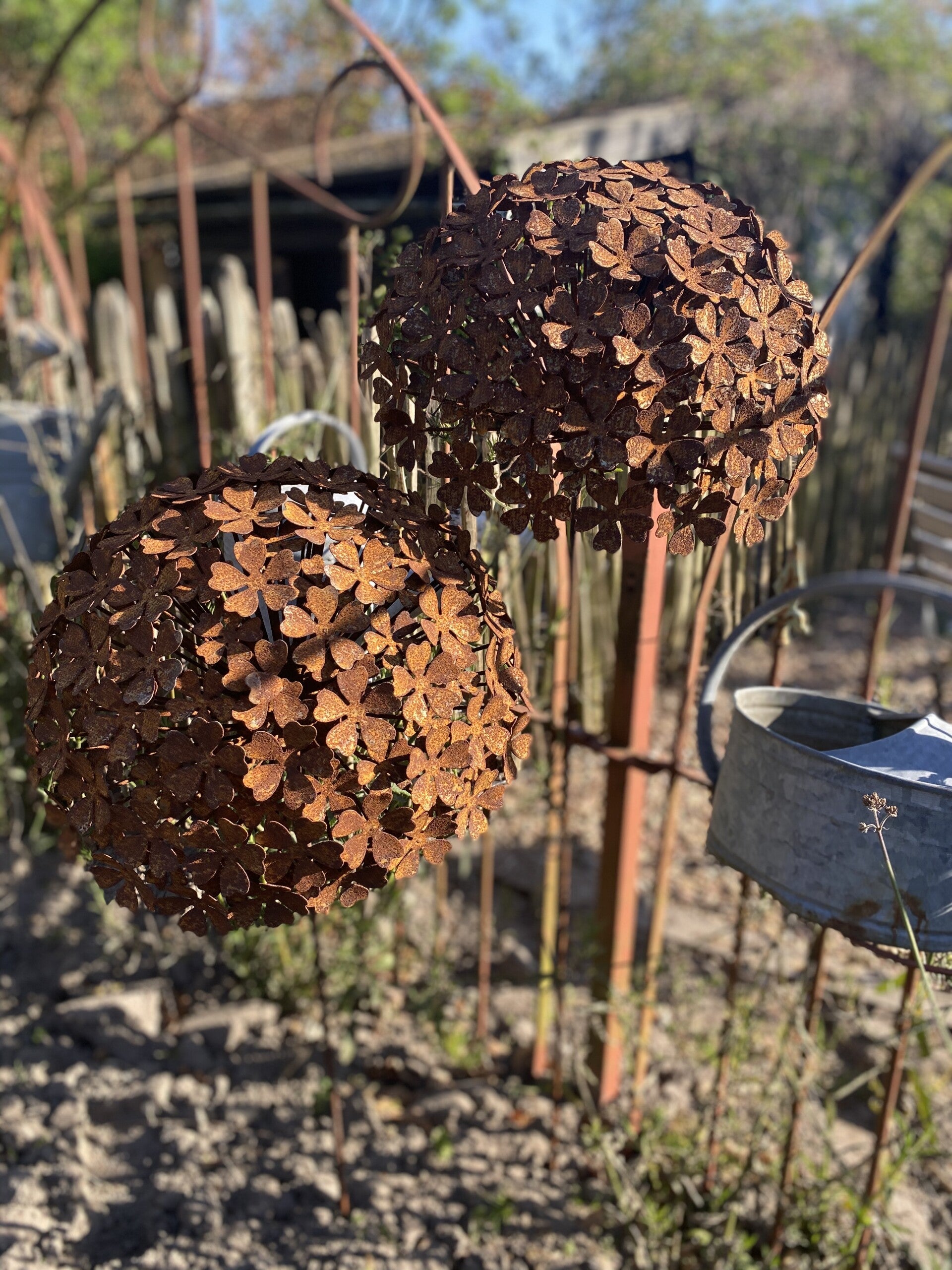 Roest bloem Hortensia op tuinsteker - klein - Brocante bij Ingie