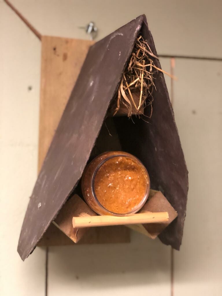 Vogel voederhuisje met leistenen dak - Brocante bij Ingie